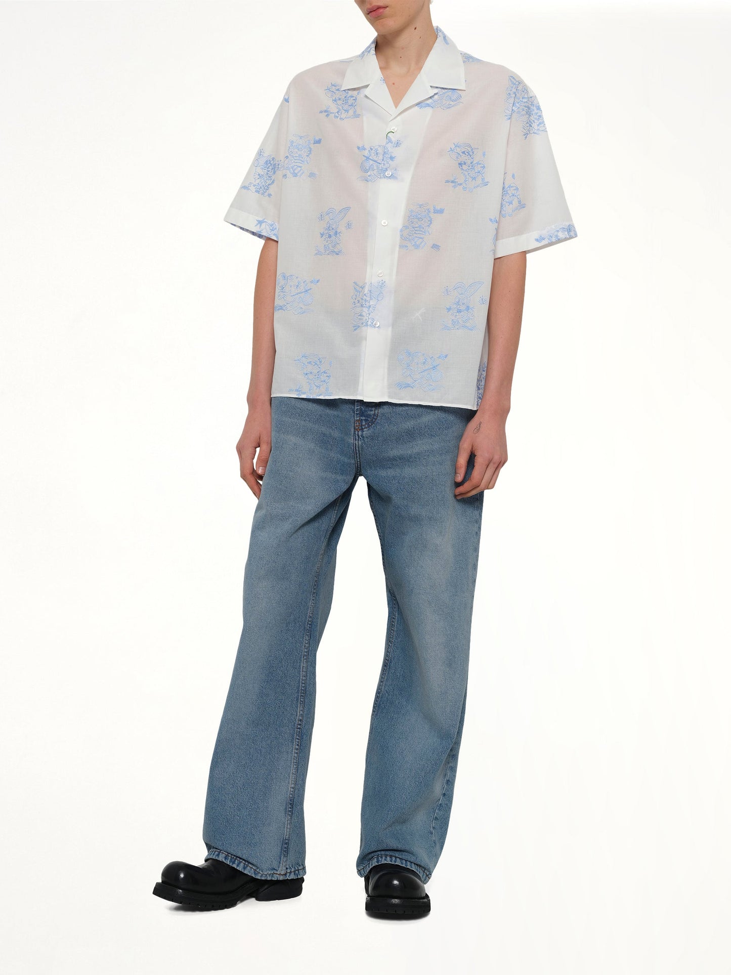 Kenzo Cartoon Hawaiian Short Sleeve Shirt in White