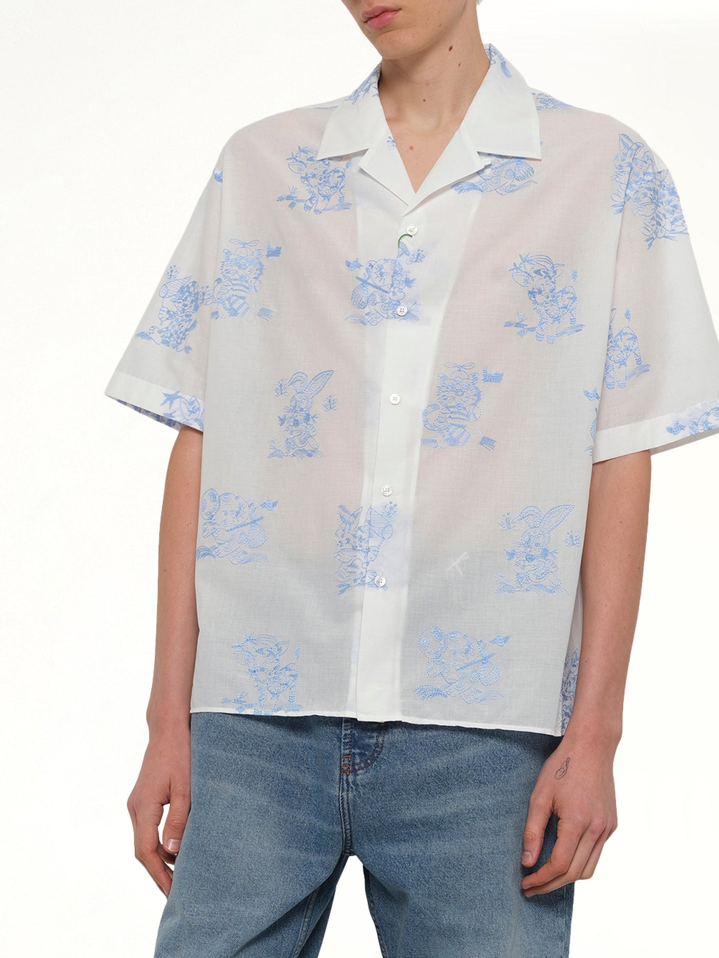 Kenzo Cartoon Hawaiian Short Sleeve Shirt in White