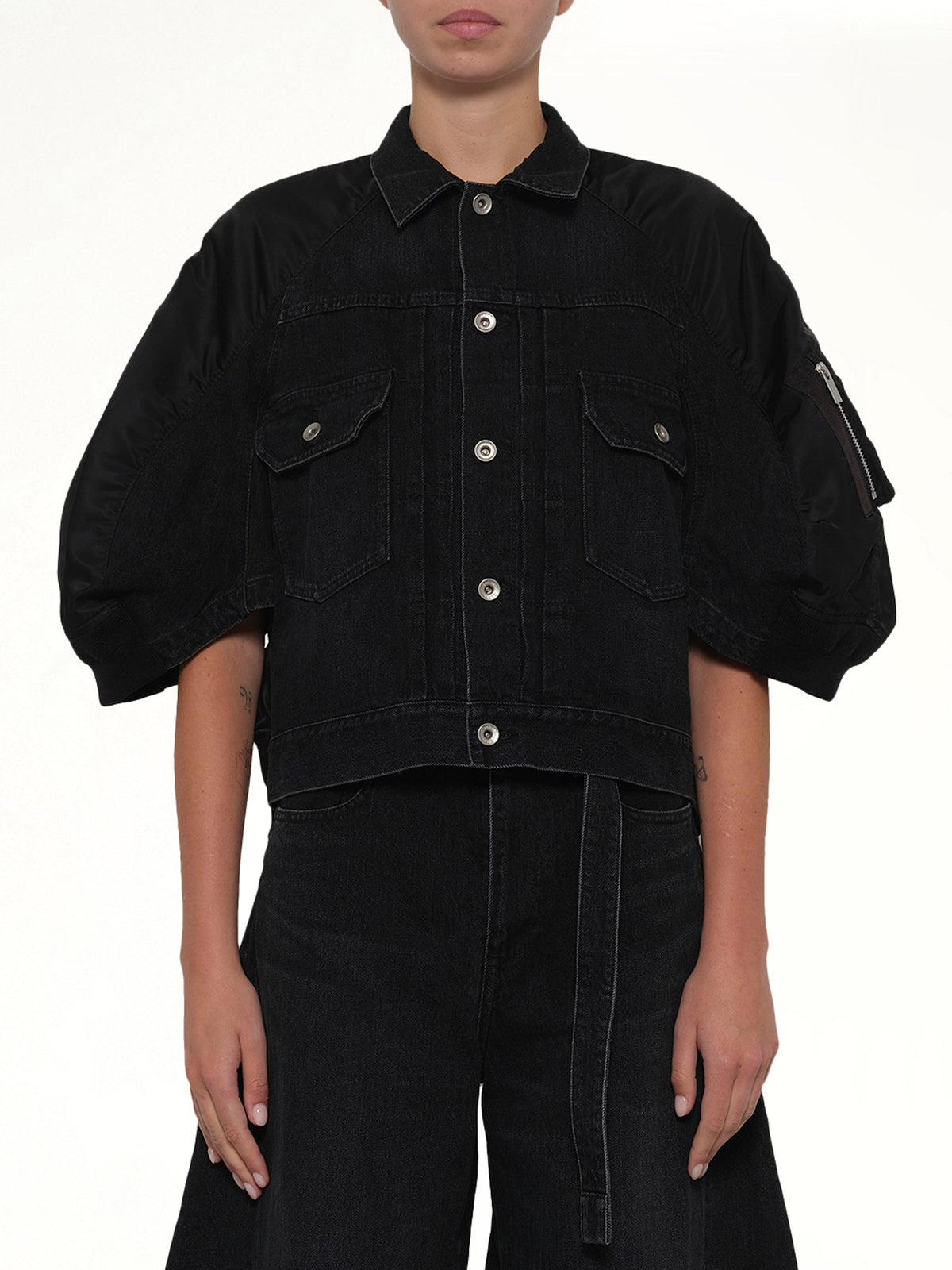 Denim x Nylon Twill Short Sleeve Jacket in Black