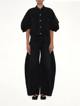Denim x Nylon Twill Short Sleeve Jacket in Black