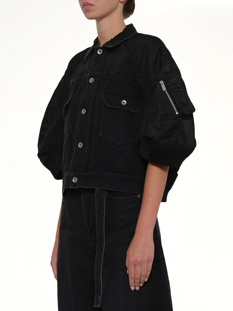 Denim x Nylon Twill Short Sleeve Jacket in Black