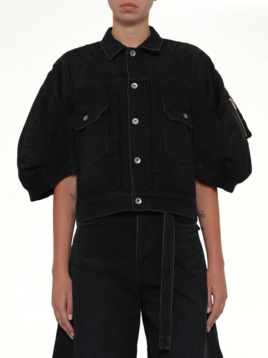 Denim x Nylon Twill Short Sleeve Jacket in Black
