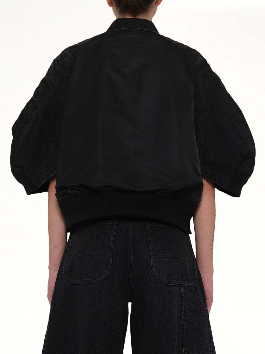 Denim x Nylon Twill Short Sleeve Jacket in Black