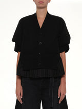 Chalk Stripe x Cotton Knit Cardigan in Black