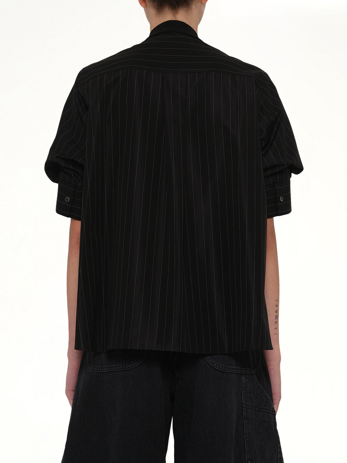 Chalk Stripe x Cotton Knit Cardigan in Black