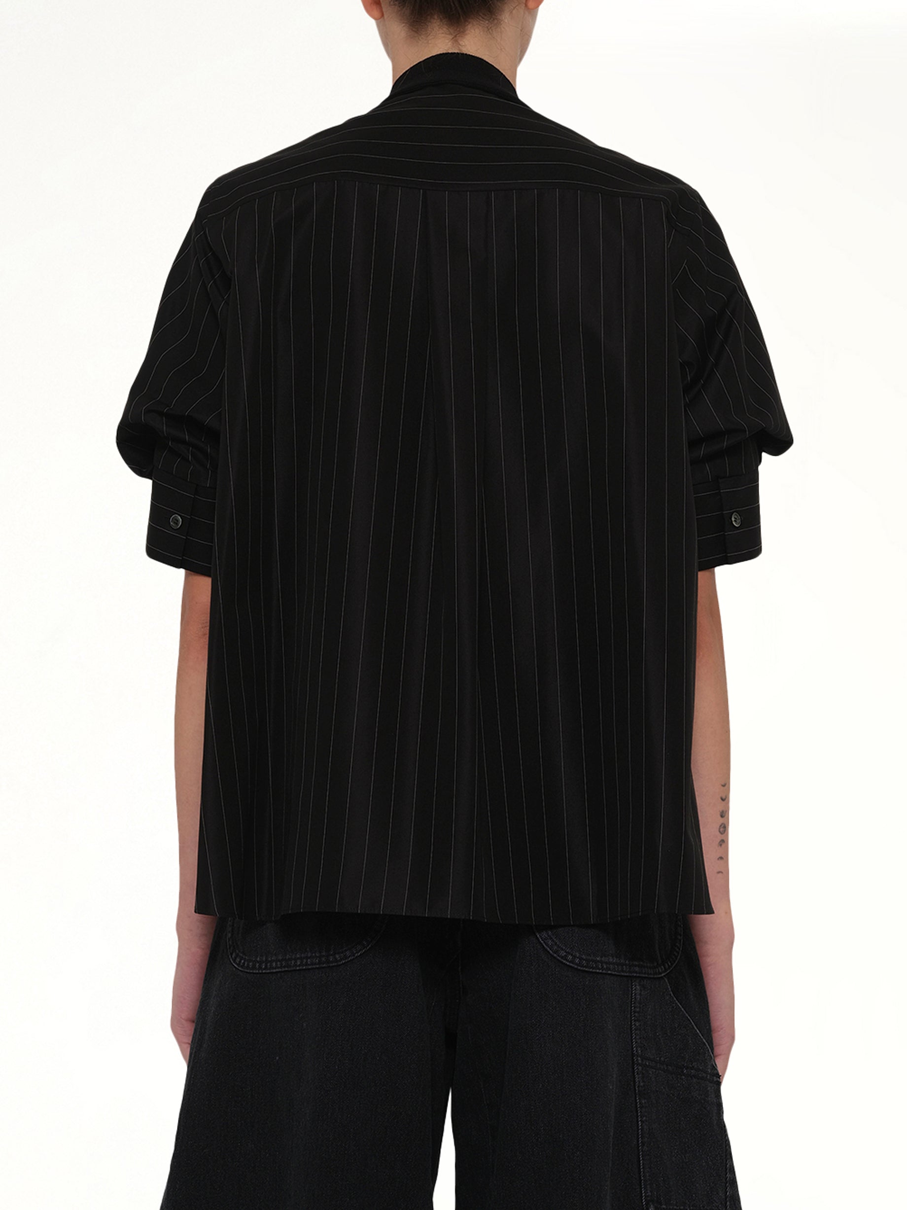 Chalk Stripe x Cotton Knit Cardigan in Black