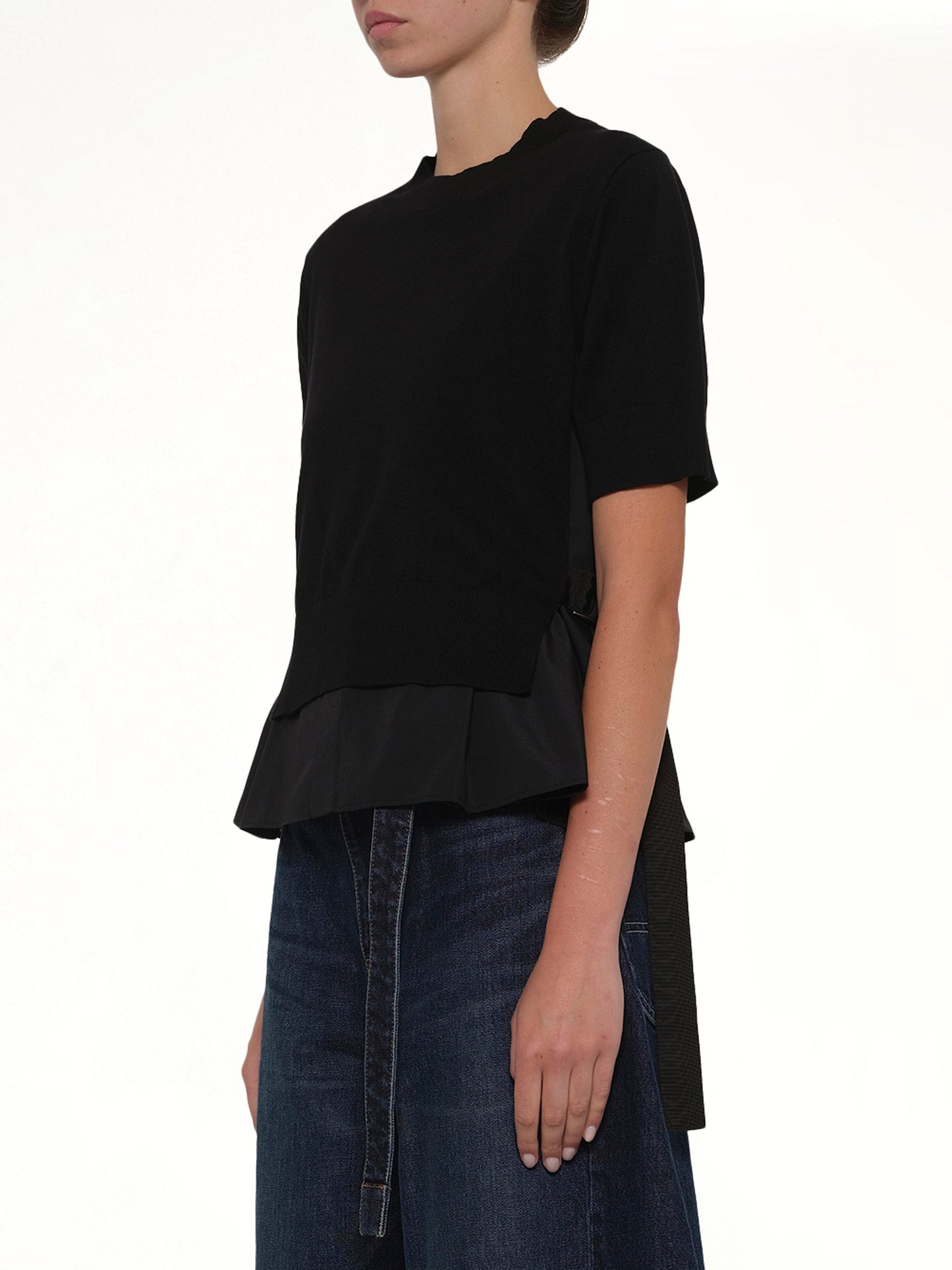 Poplin x Cotton Knit Pullover in Black