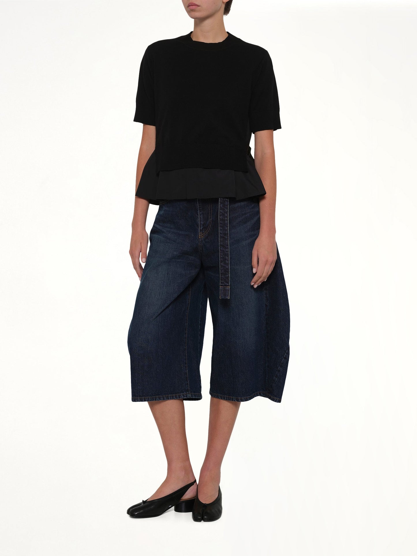 Poplin x Cotton Knit Pullover in Black