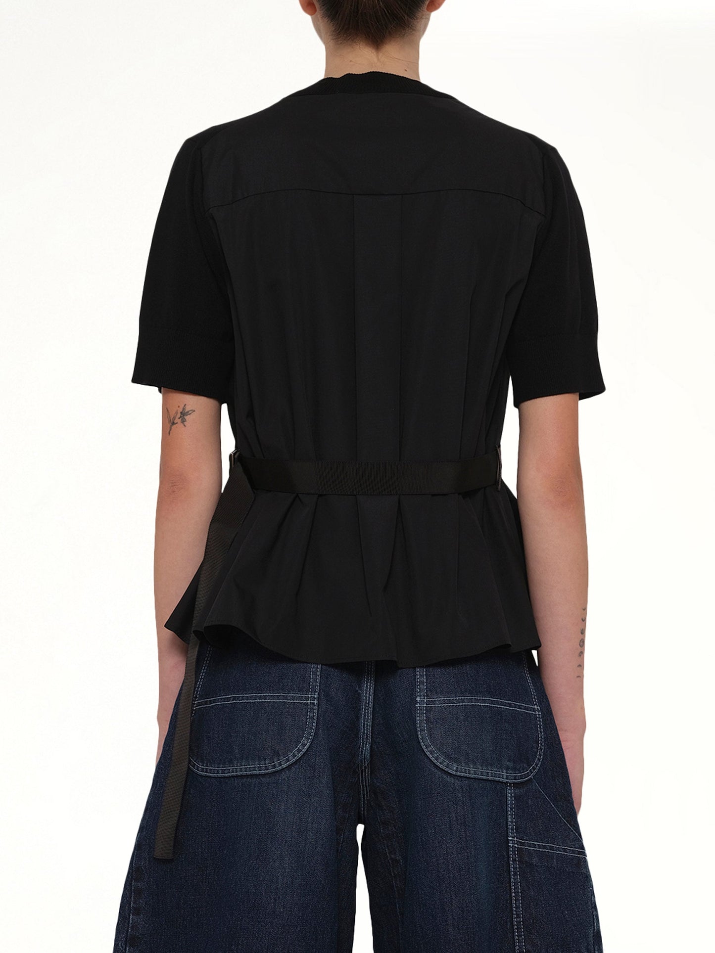 Poplin x Cotton Knit Pullover in Black