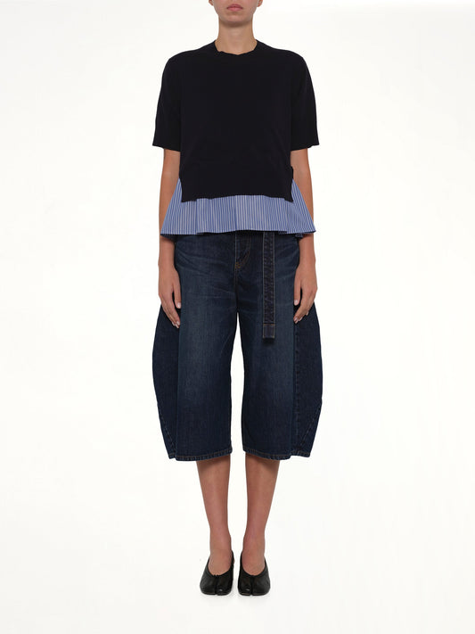 Poplin x Cotton Knit Pullover in Navy