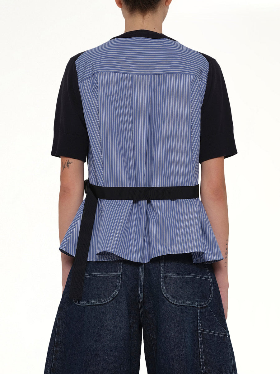 Poplin x Cotton Knit Pullover in Navy