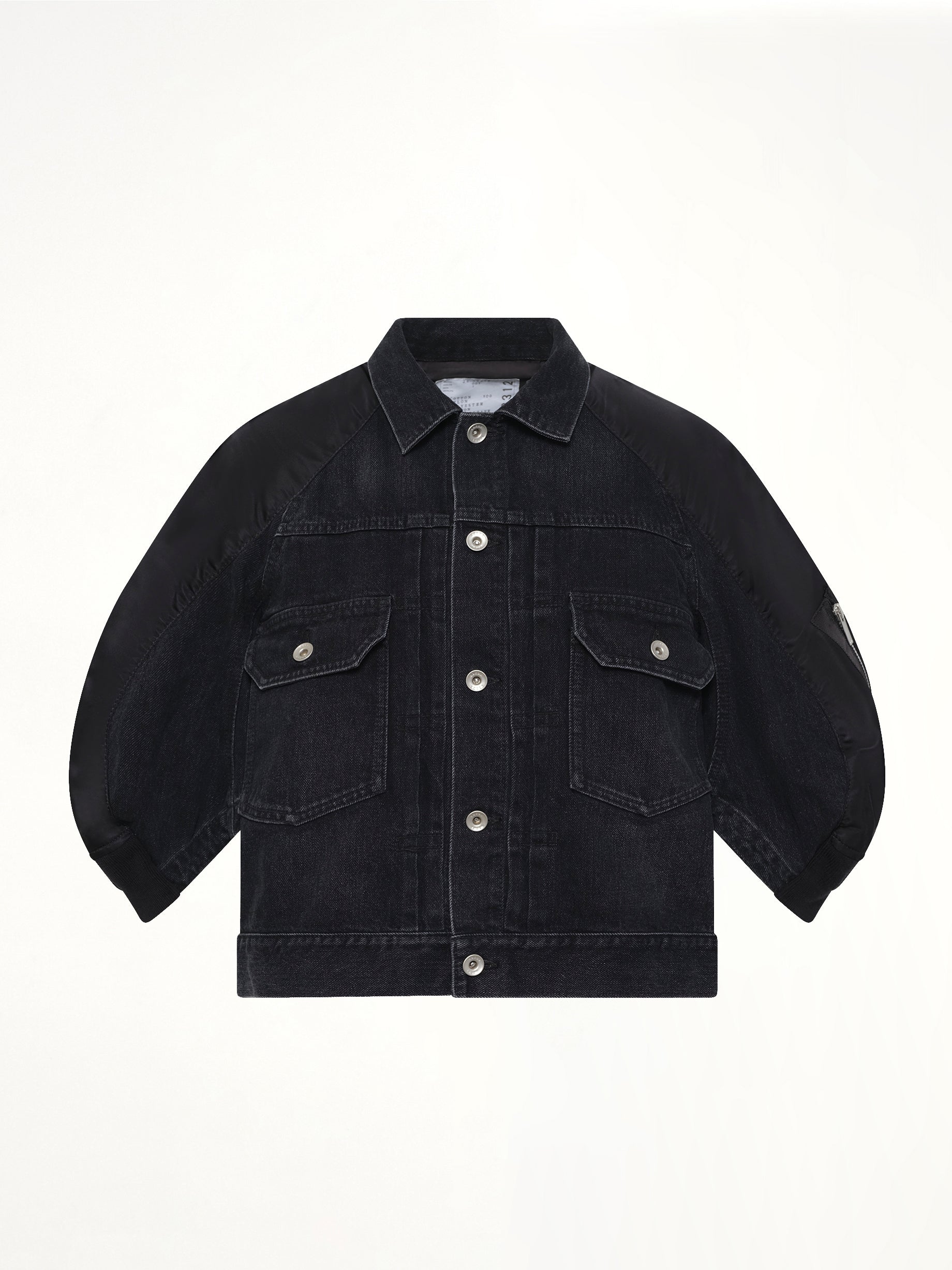 Denim x Nylon Twill Short Sleeve Jacket in Black