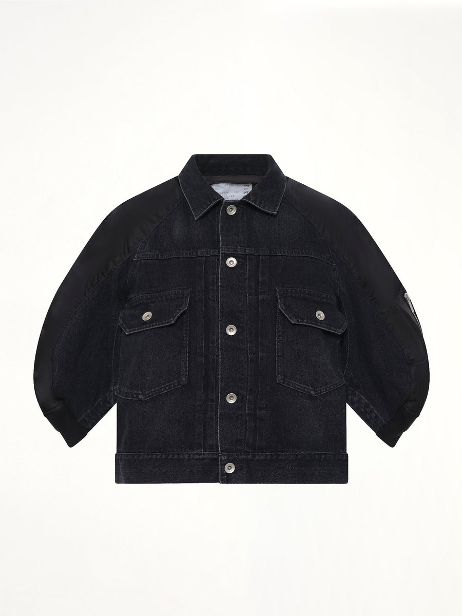 Denim x Nylon Twill Short Sleeve Jacket in Black
