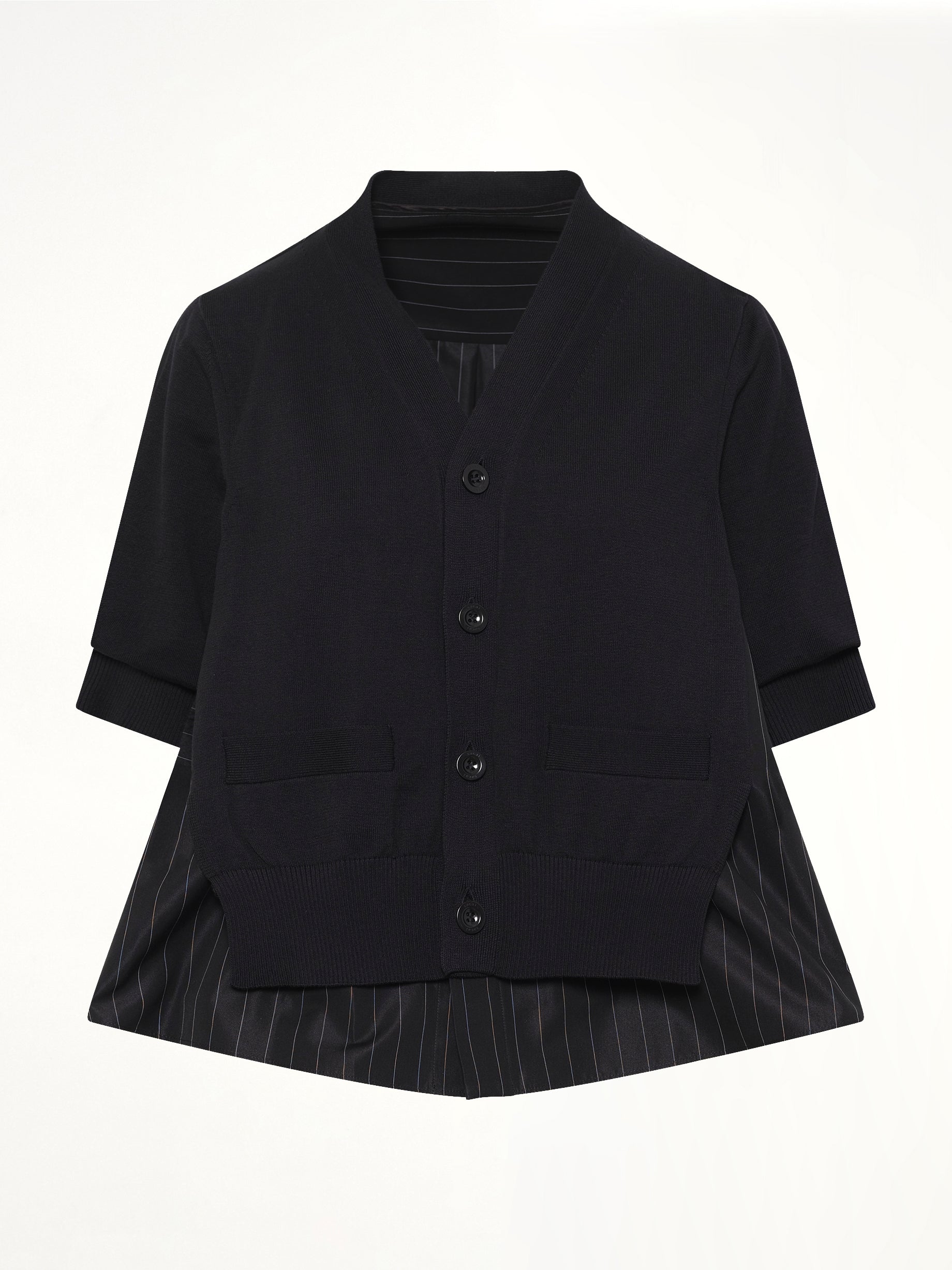 Chalk Stripe x Cotton Knit Cardigan in Black