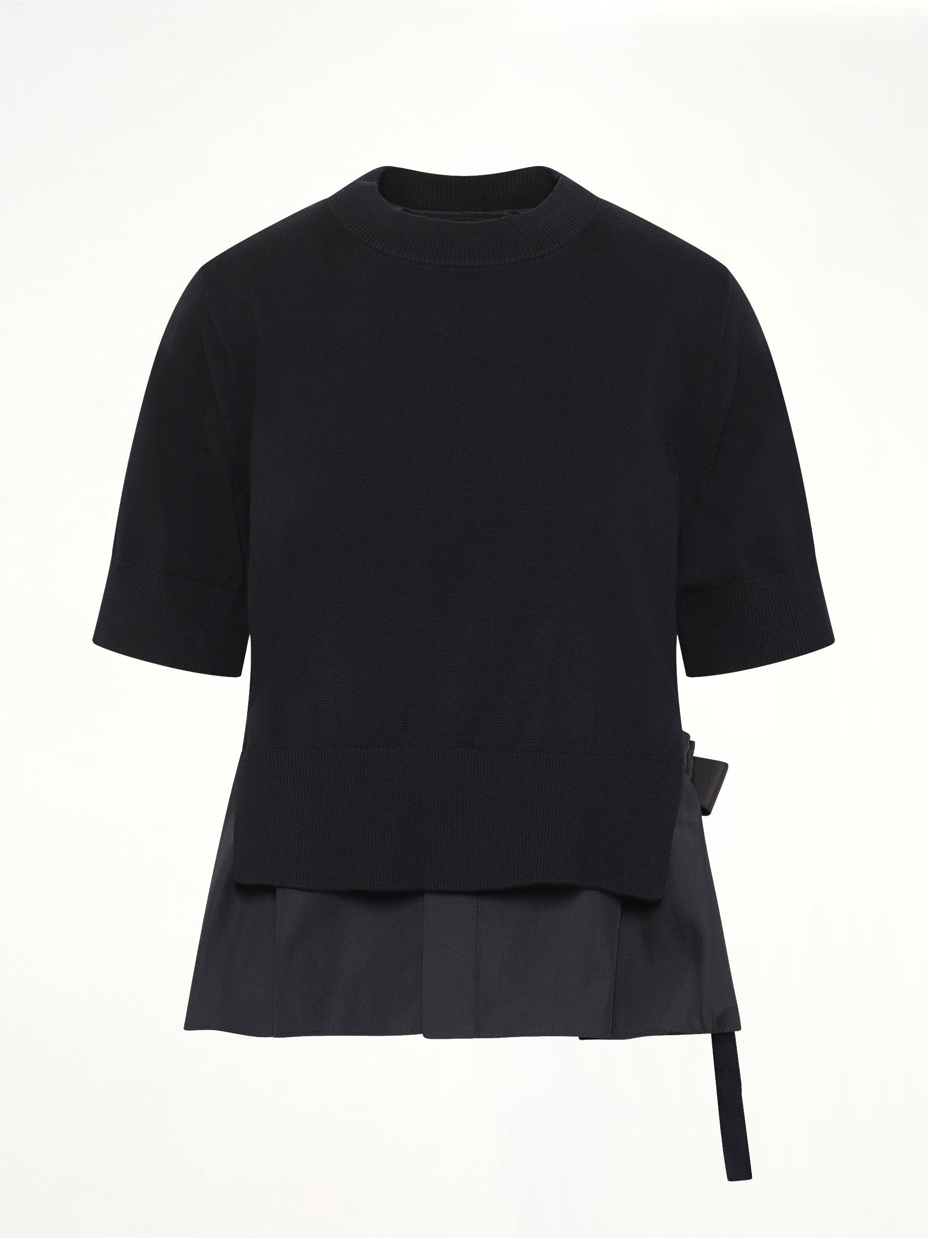 SACAI Poplin x Cotton Knit Pullover in Black Product Photo from MARAIS
