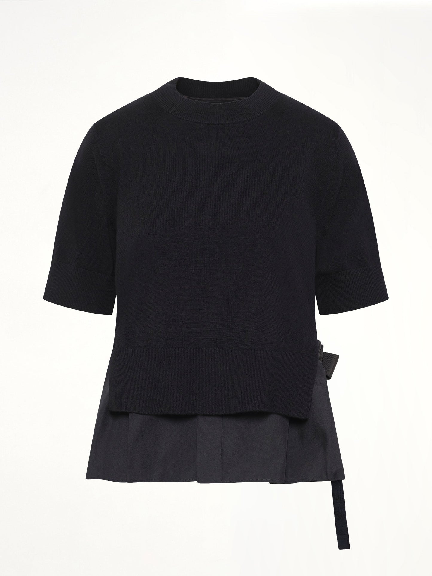 Poplin x Cotton Knit Pullover in Black