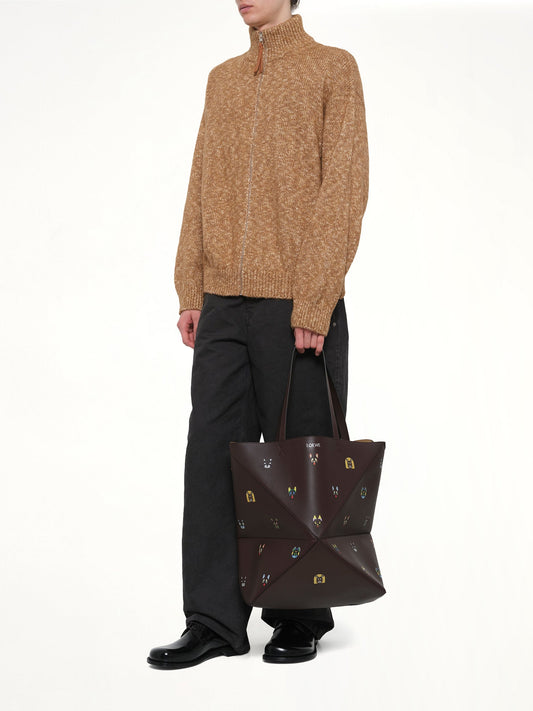 Puzzle Fold Tote XL Allover Cats in Brown