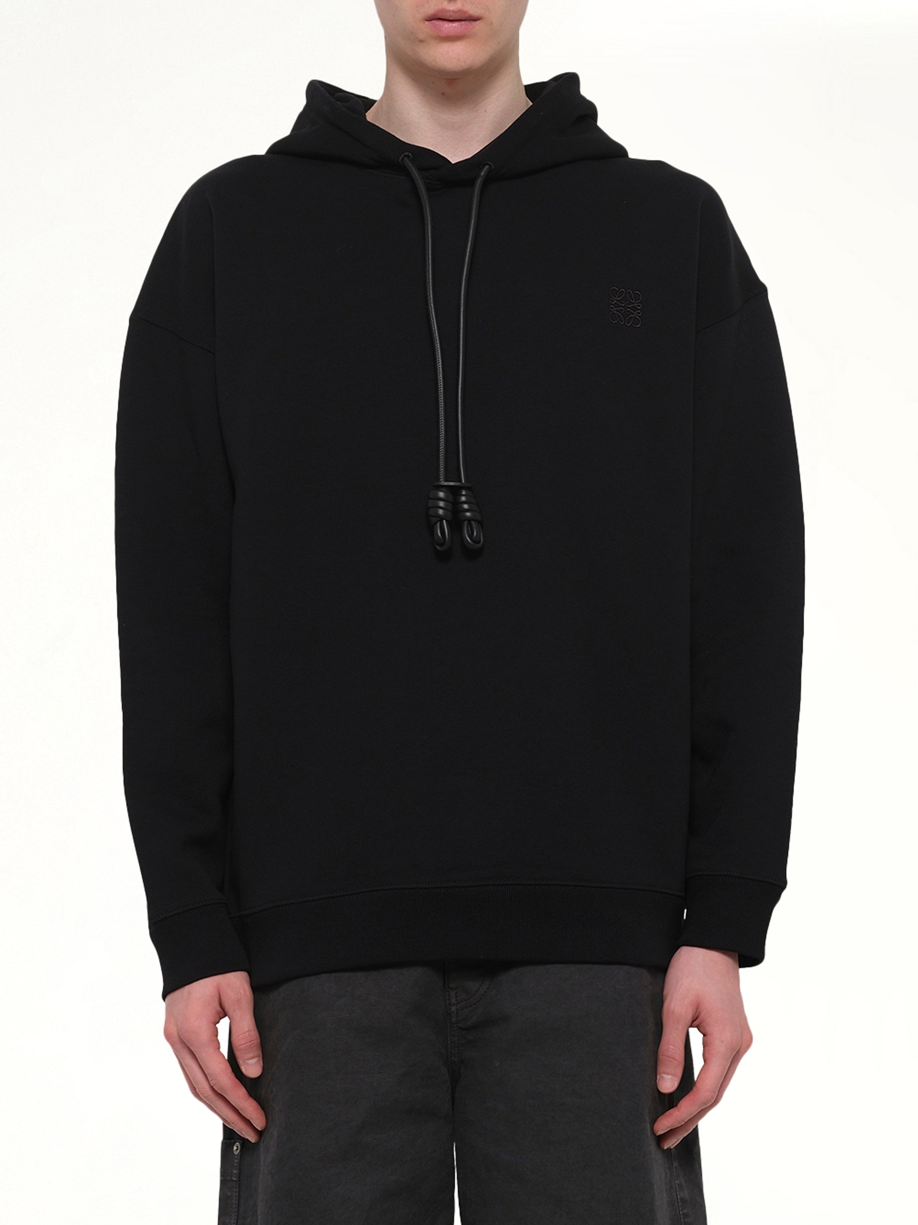 Leather Tassle Hoodie in Black