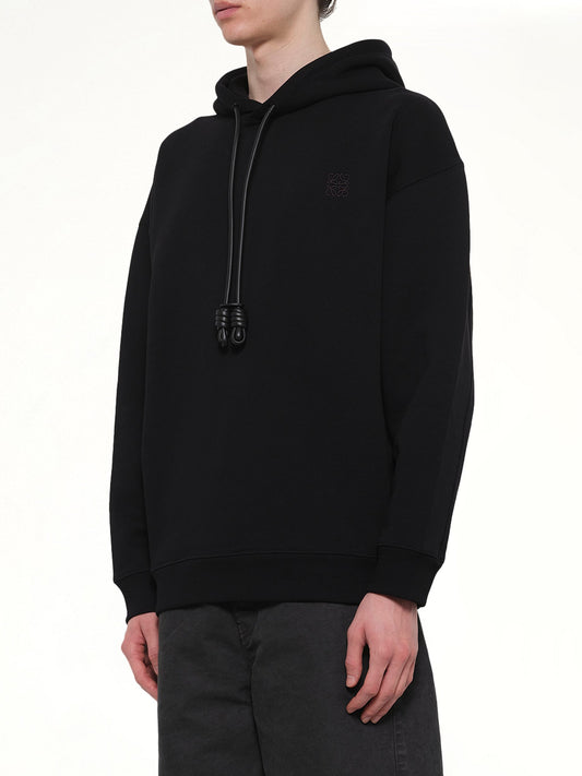 Leather Tassle Hoodie in Black