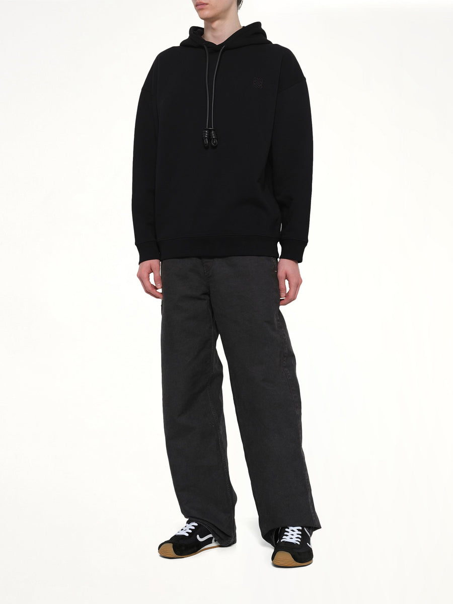 Leather Tassle Hoodie in Black