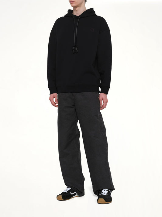 Leather Tassle Hoodie in Black