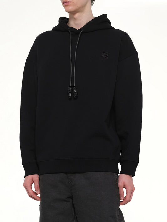 Leather Tassle Hoodie in Black