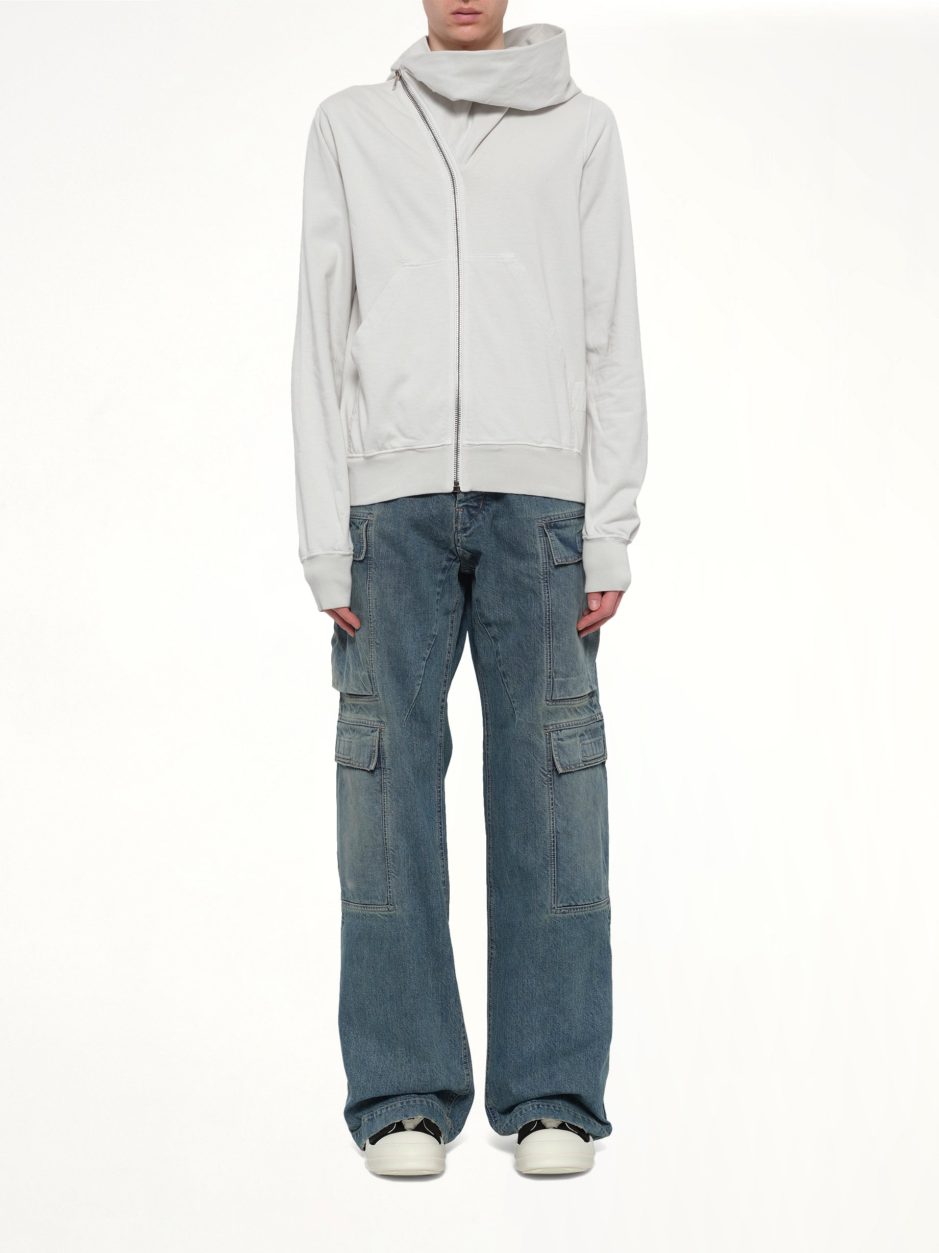 RICK OWENS DRKSHDW Mountain Hoodie in Milk Wash Model View from MARAIS