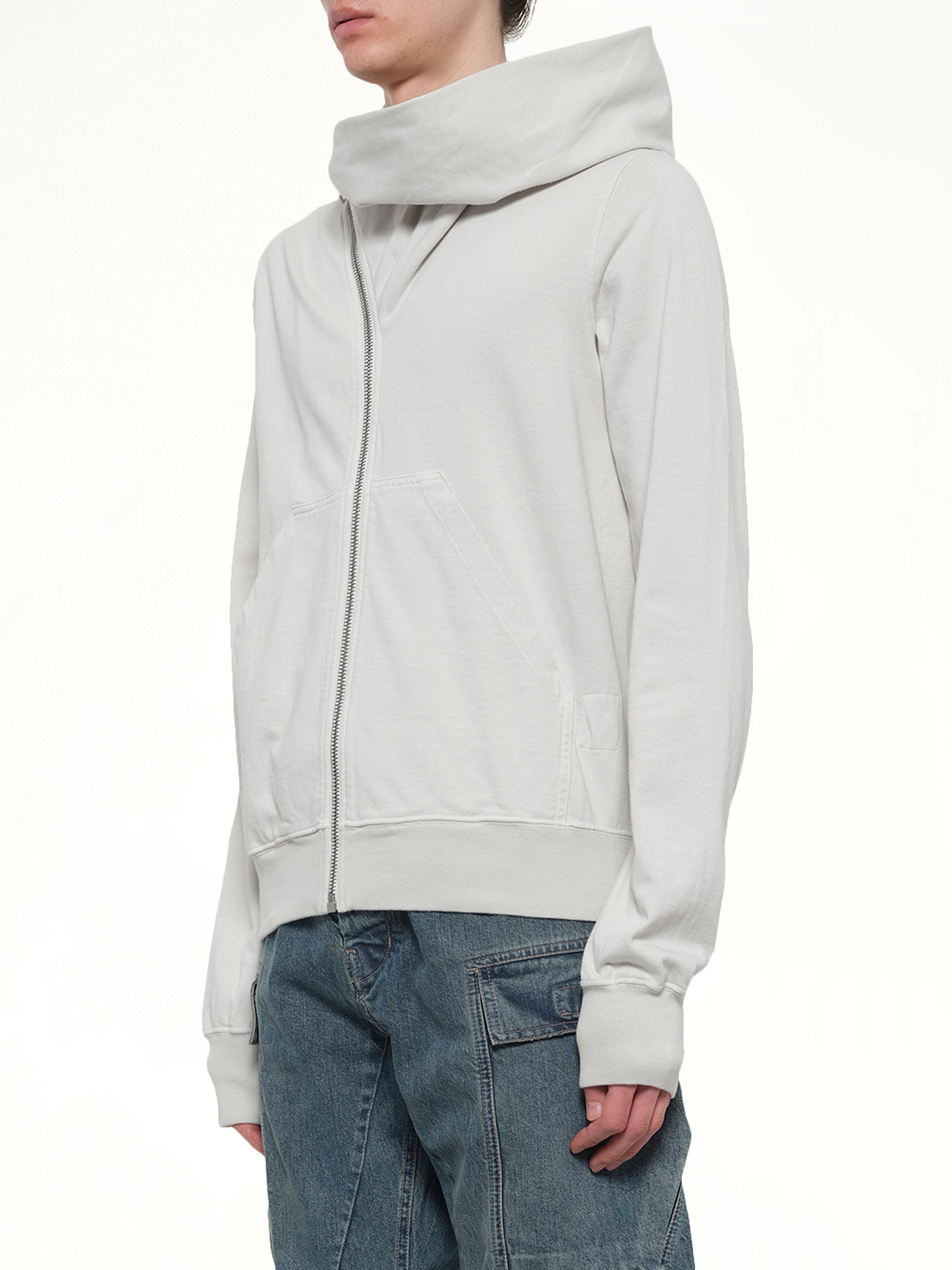 RICK OWENS DRKSHDW Mountain Hoodie in Milk Wash Detail Shot from MARAIS