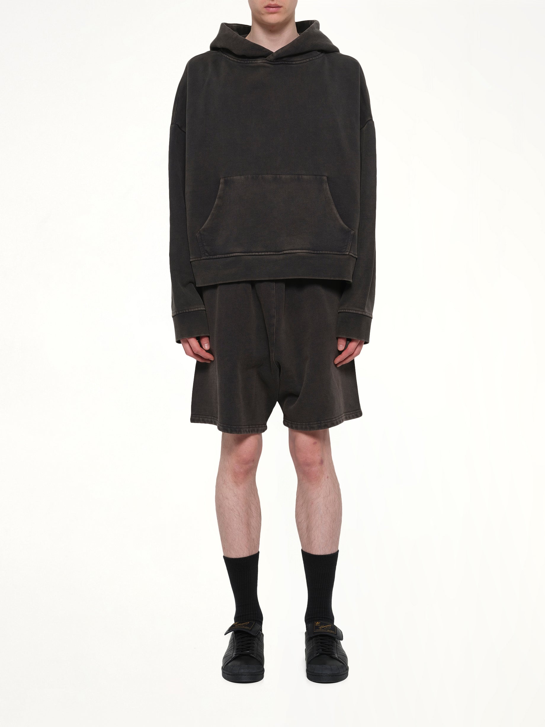 ENTIRE STUDIOS Heavy Hood in Washed Black Model View from MARAIS