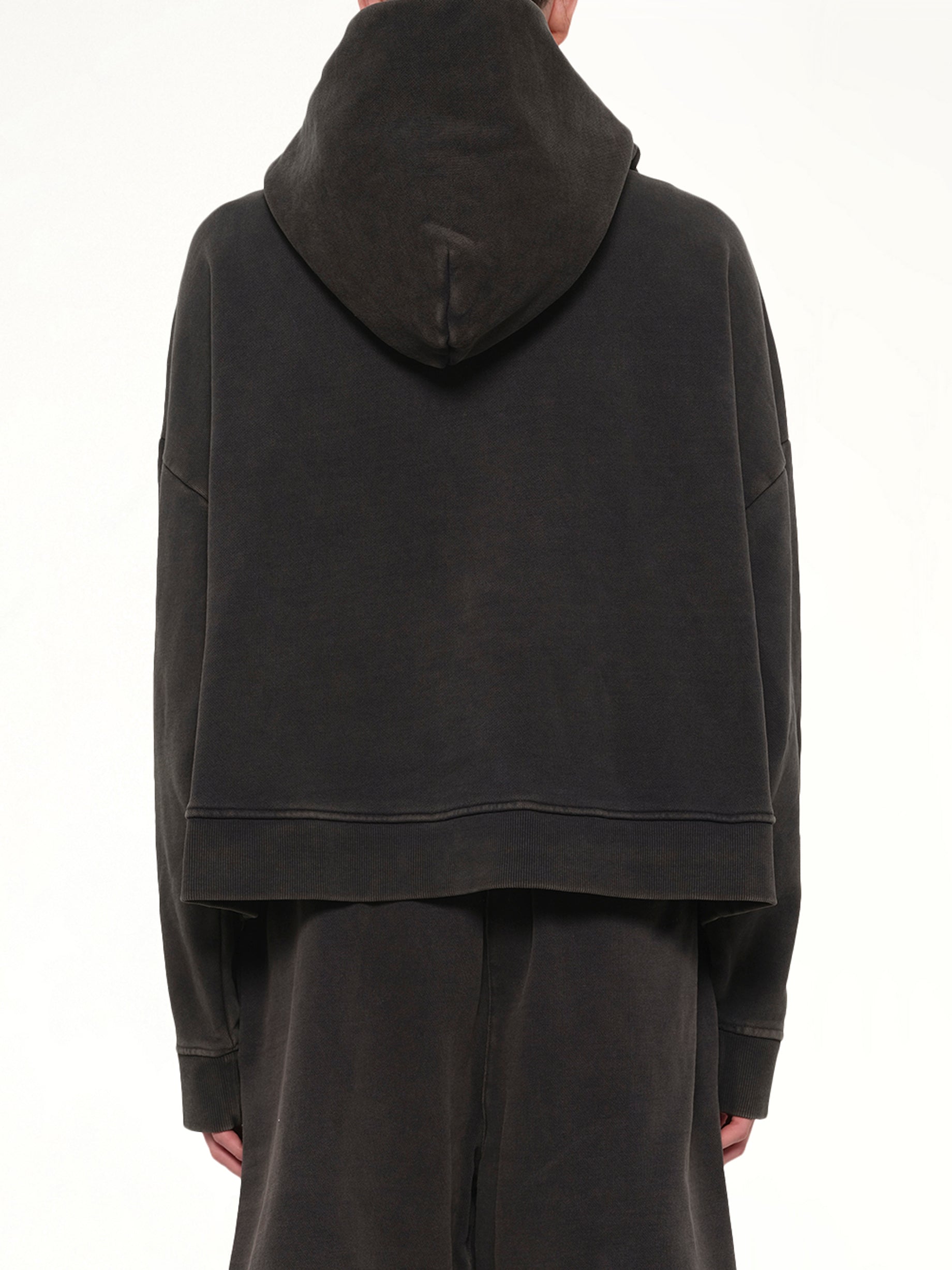 ENTIRE STUDIOS Heavy Hood in Washed Black Back View from MARAIS