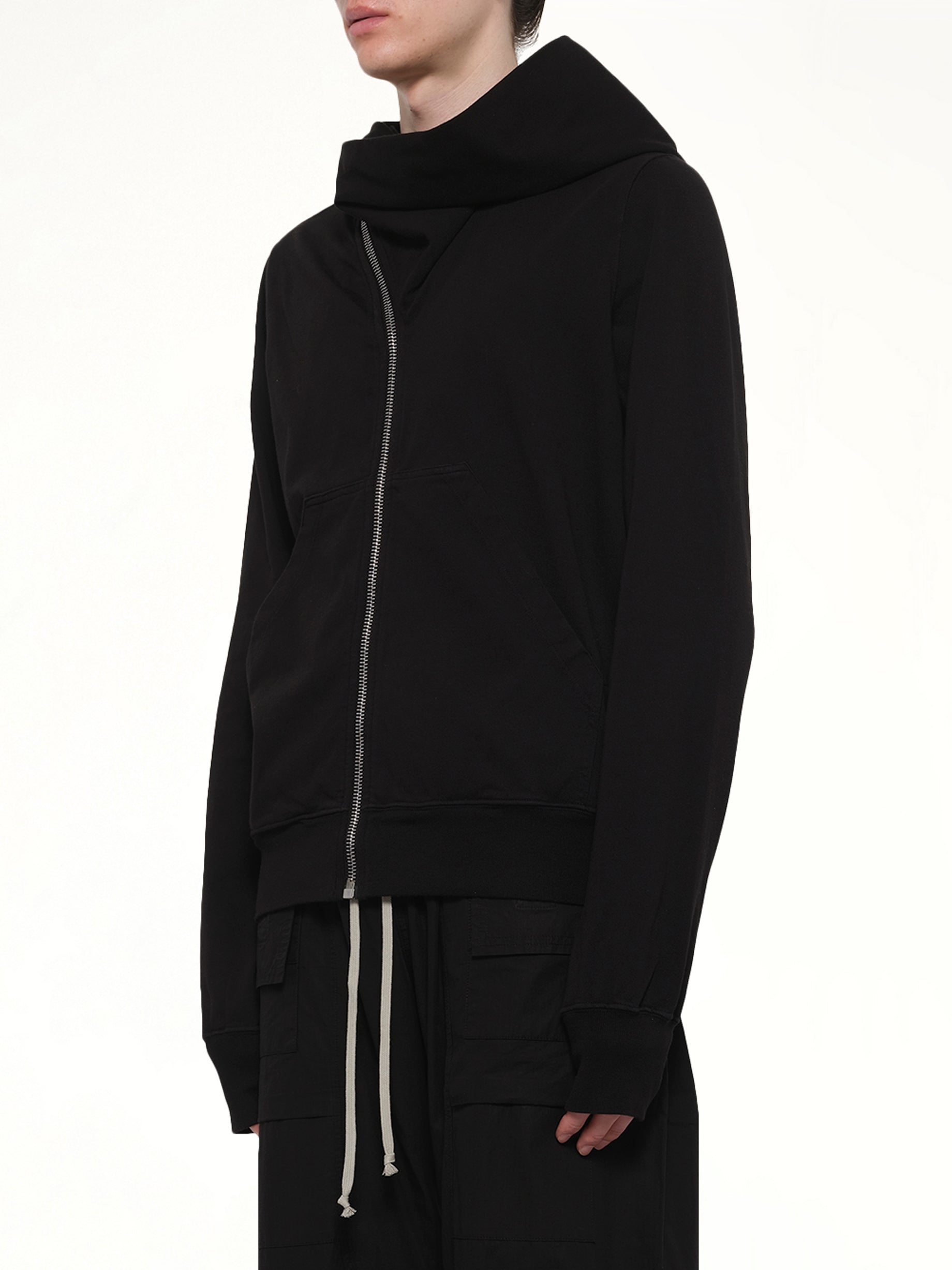 RICK OWENS DRKSHDW Mountain Hoodie in Black Side View from MARAIS