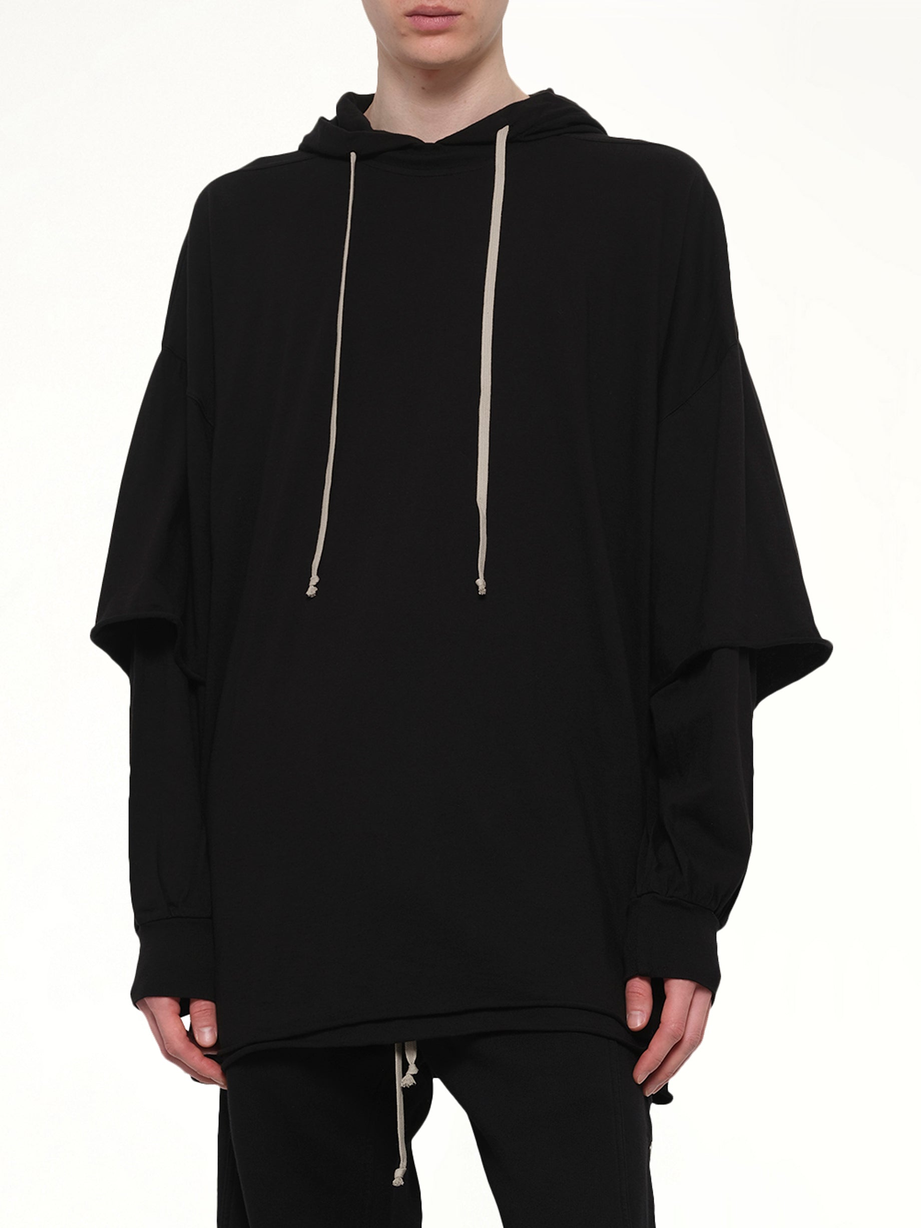 RICK OWENS DRKSHDW Tommy Hustler Hoodie in Black Detail Shot from MARAIS