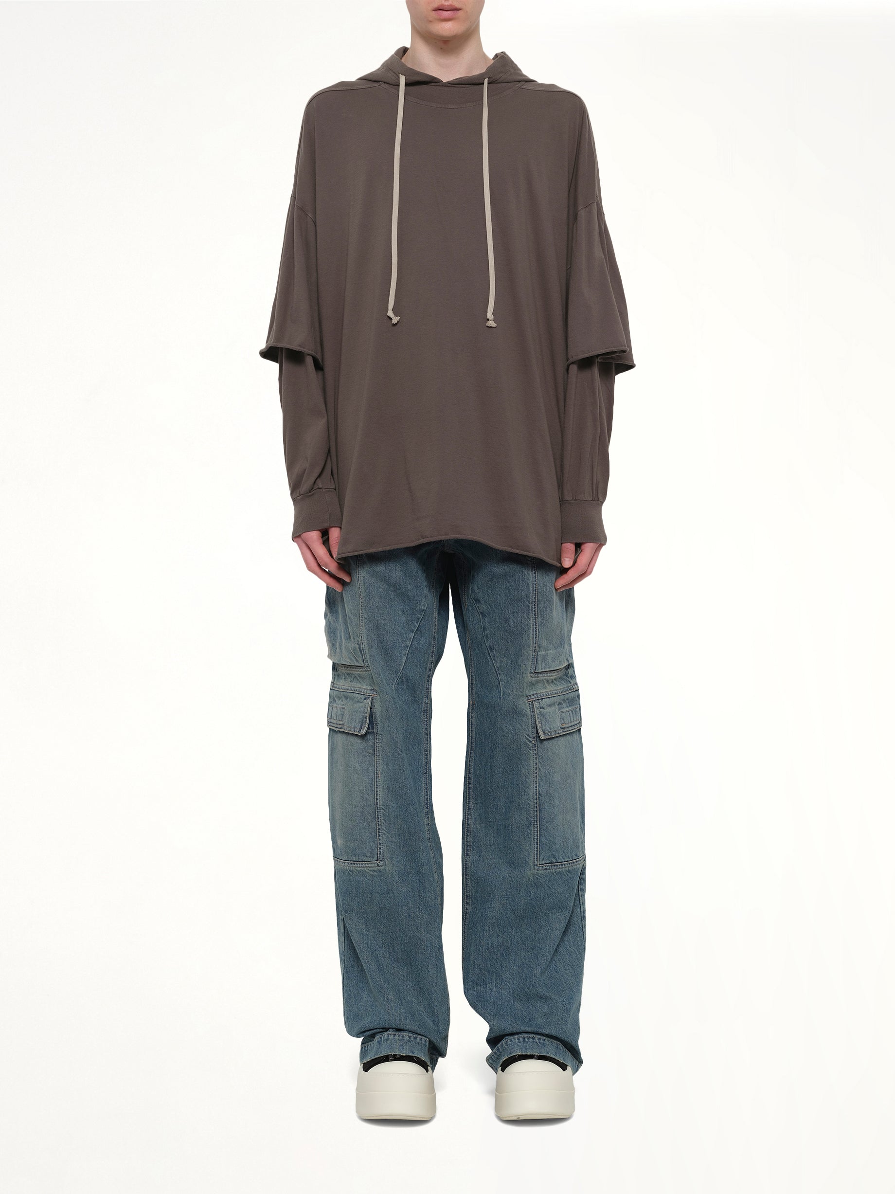 RICK OWENS DRKSHDW Tommy Hustler Hoodie in Dust Model View from MARAIS