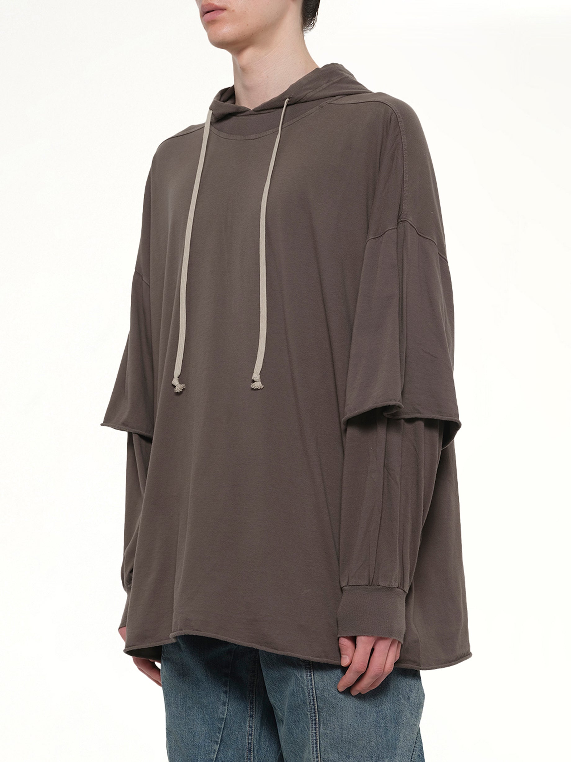 RICK OWENS DRKSHDW Tommy Hustler Hoodie in Dust Side View from MARAIS