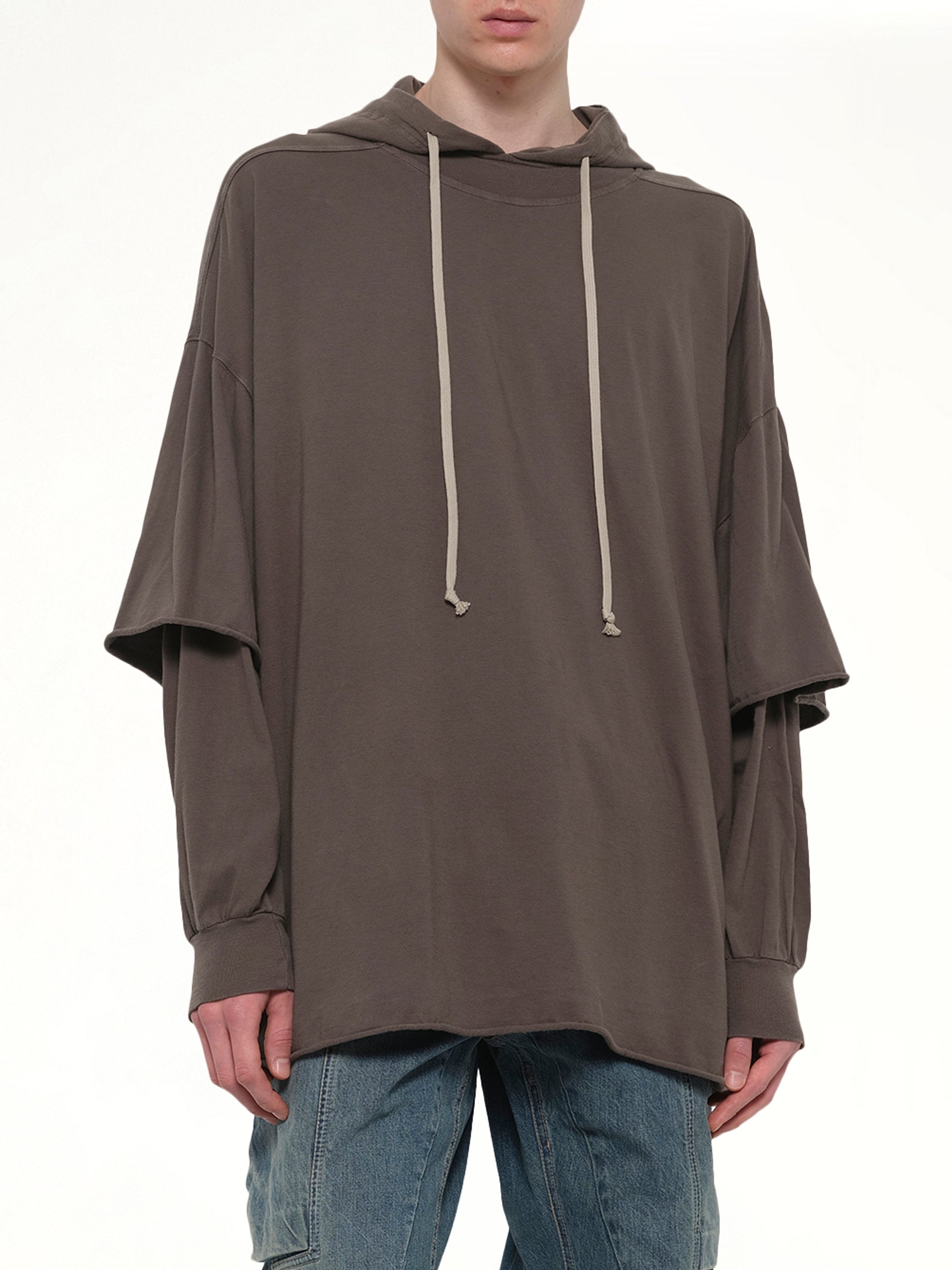 RICK OWENS DRKSHDW Tommy Hustler Hoodie in Dust Detail Shot from MARAIS