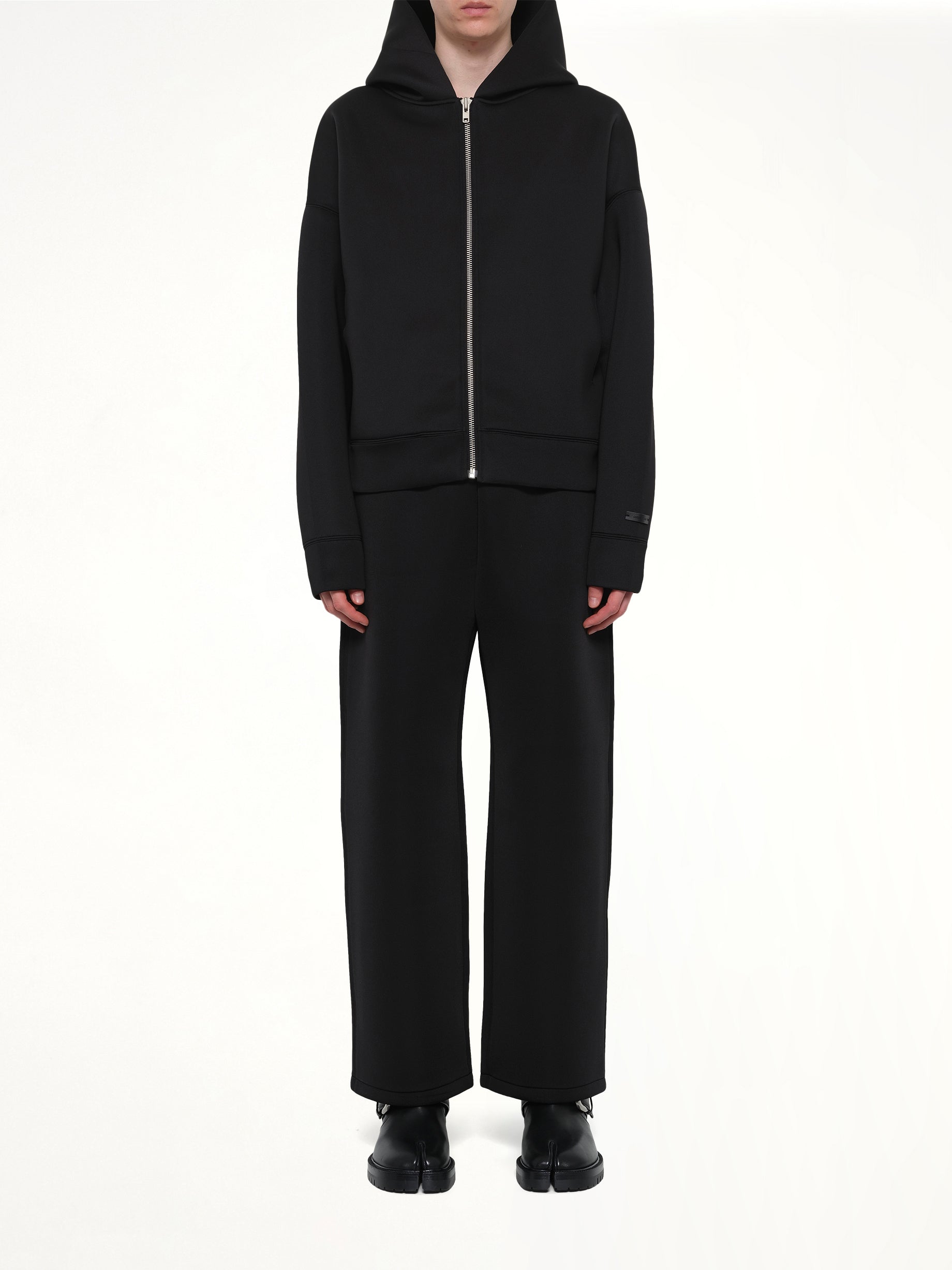 ENTIRE STUDIOS Scuba Zip Hood in Black Model View from MARAIS
