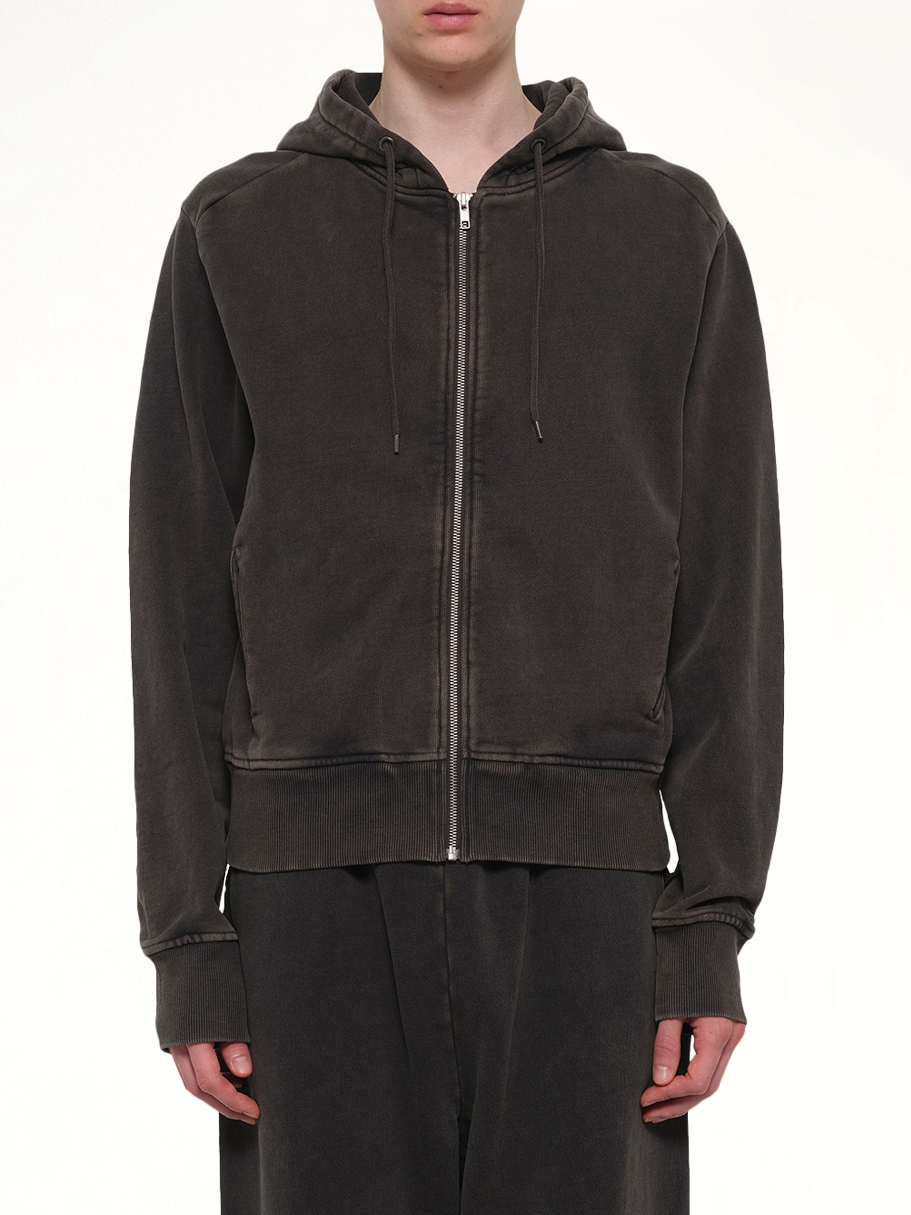 Slim Zip Up in Washed Black
