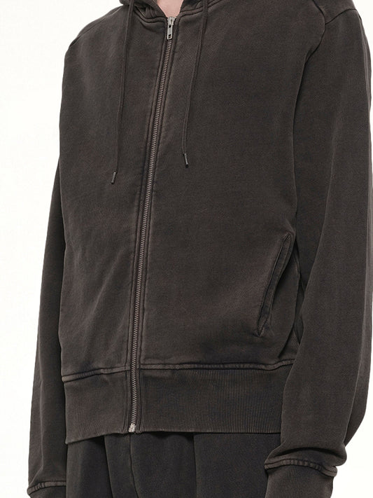 Slim Zip Up in Washed Black