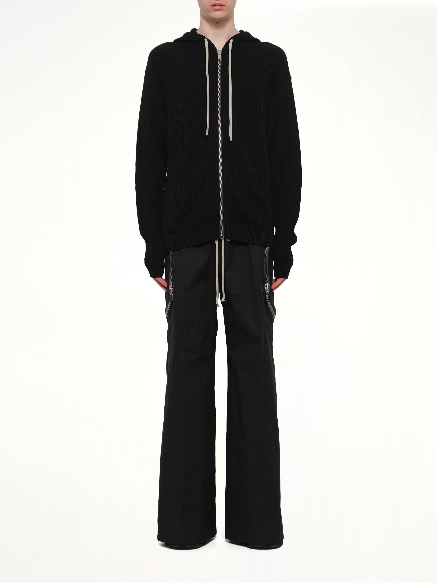 RICK OWENS Zipped Hoodie in Black Model View from MARAIS