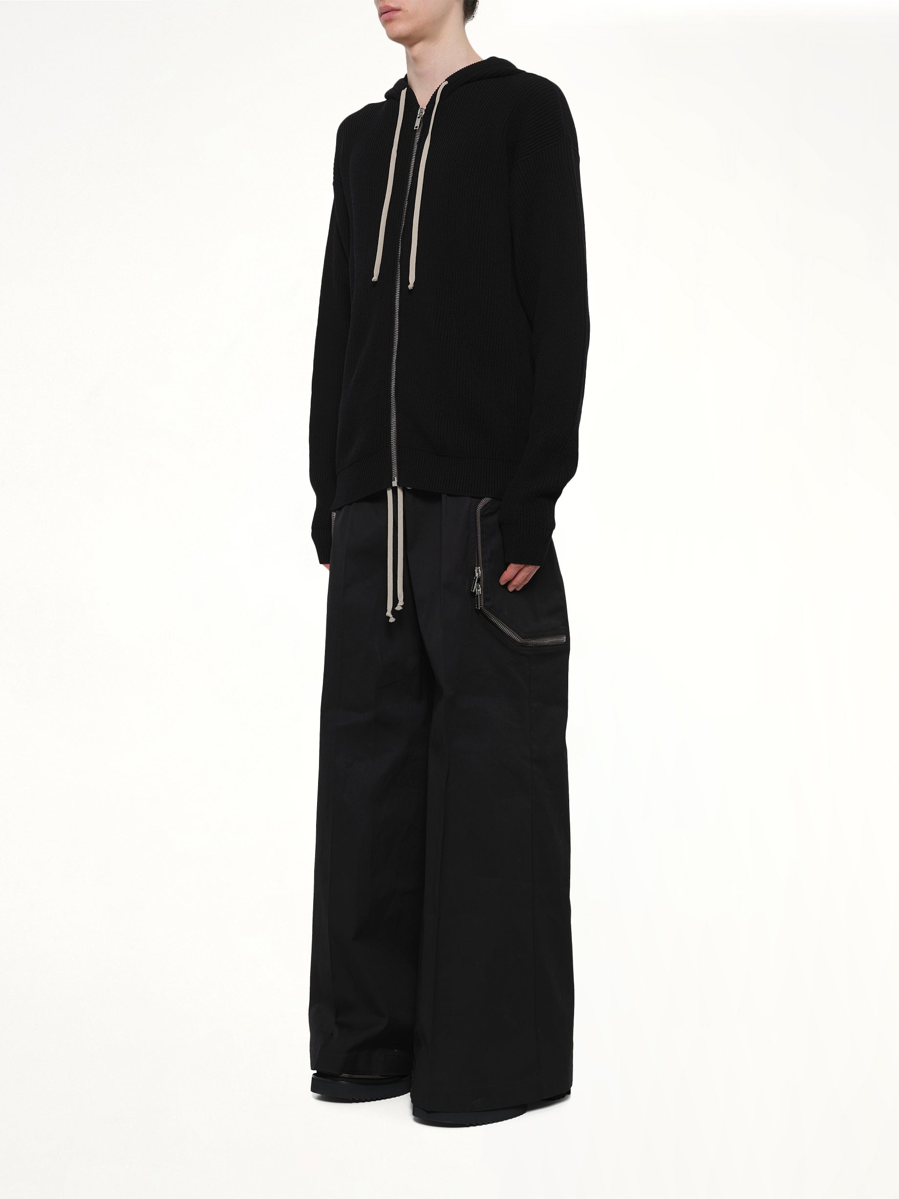 RICK OWENS Zipped Hoodie in Black Full Reference from MARAIS
