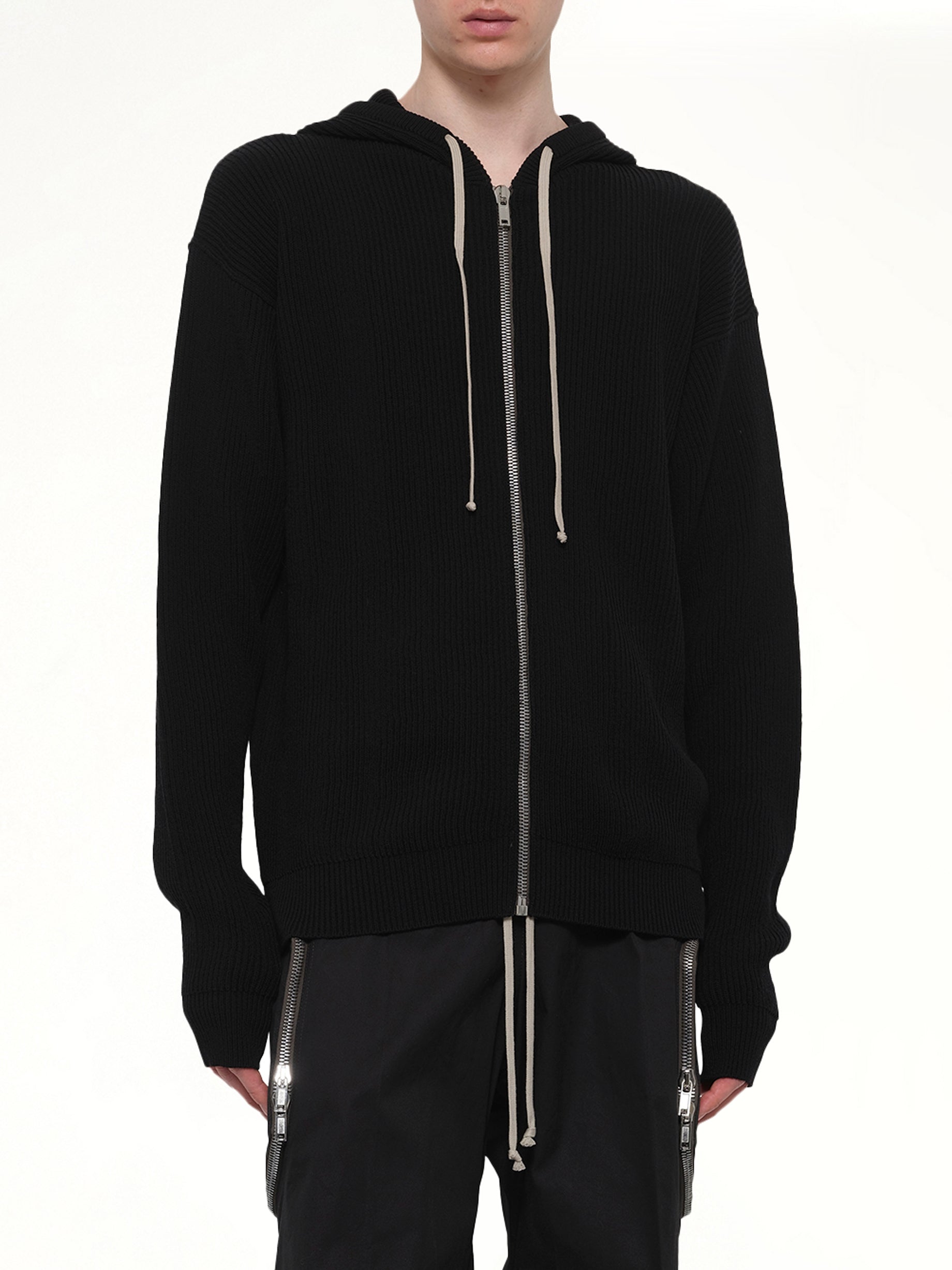 RICK OWENS Zipped Hoodie in Black Detail Shot from MARAIS