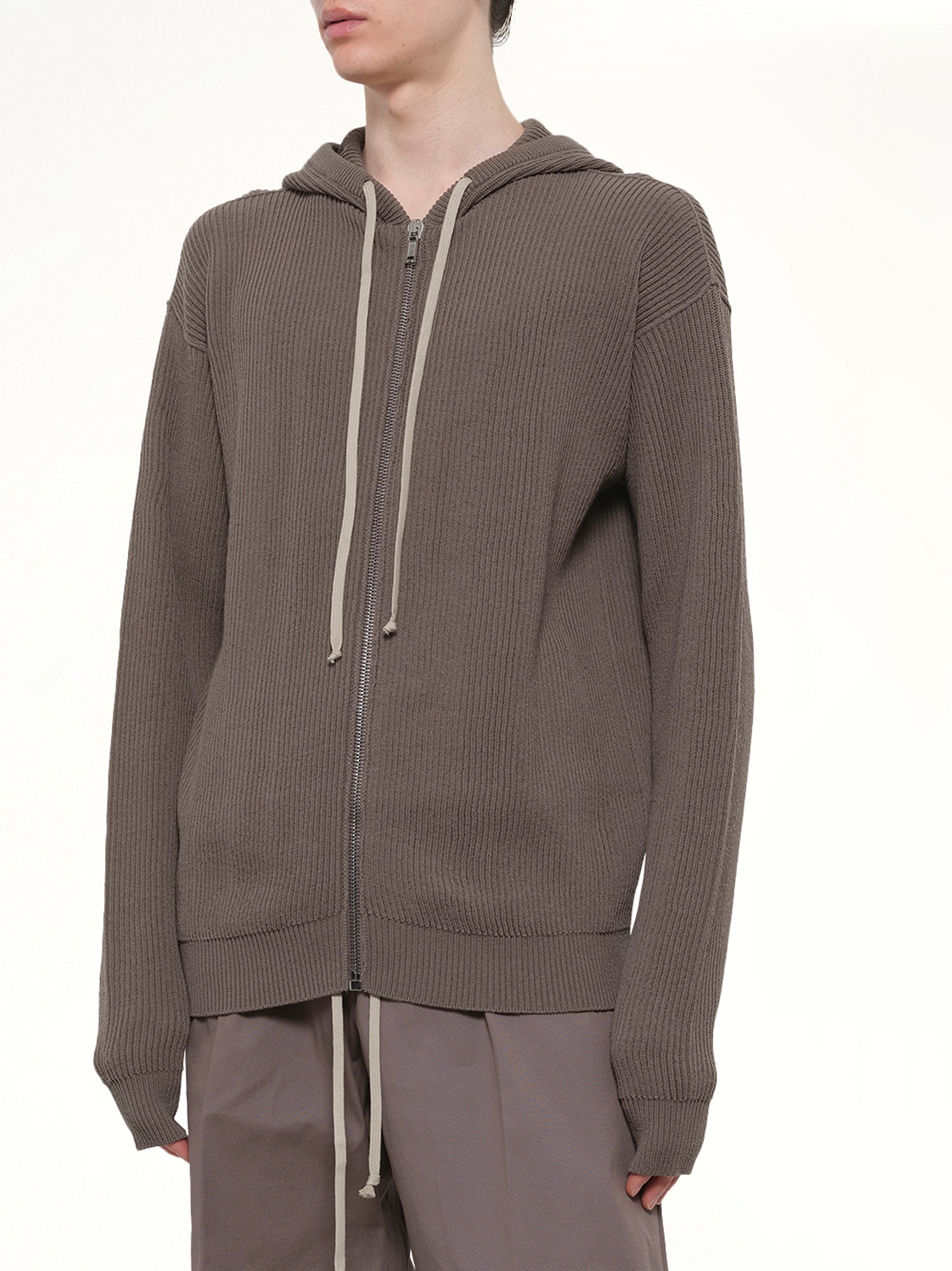 RICK OWENS Zipped Hoodie in Dust Detail Shot from MARAIS