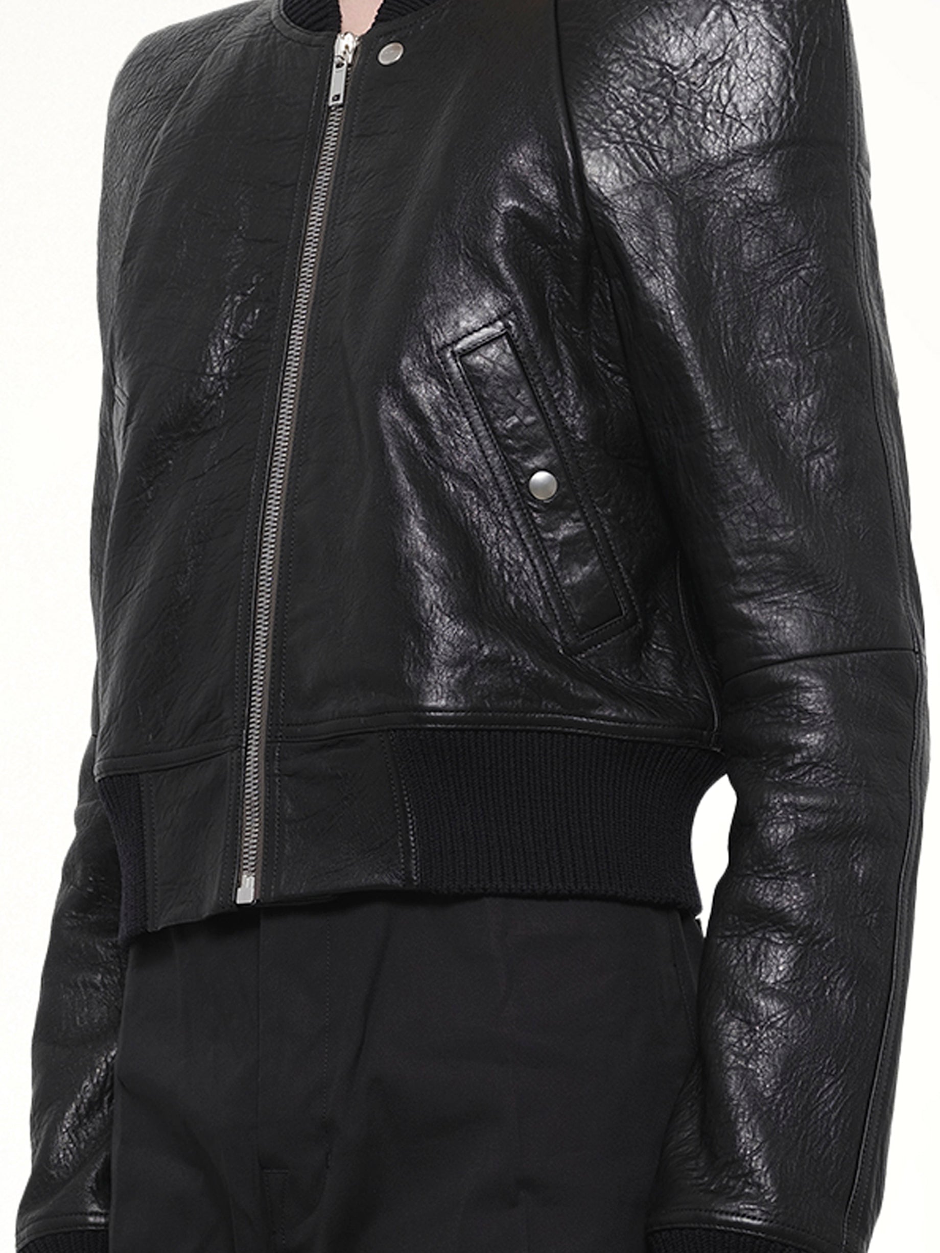 RICK OWENS , 
, 
, Temple Flight Leather Jacket in Black from MARAIS
