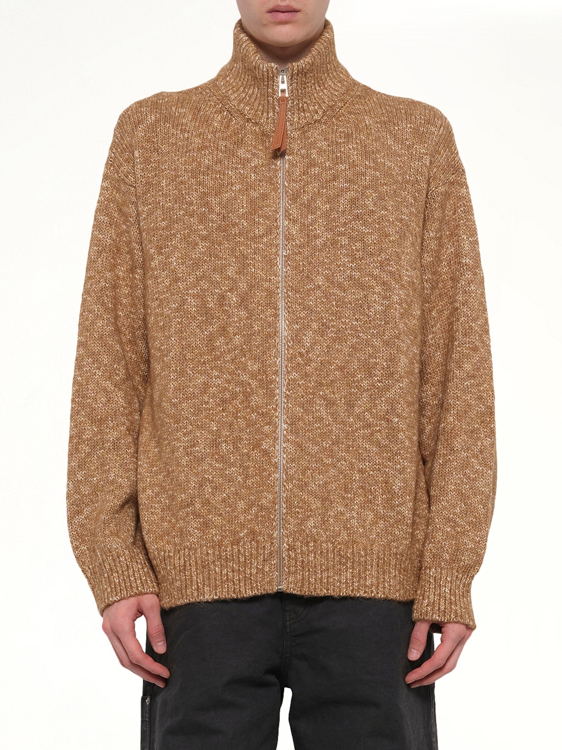 Zip-Up Cardigan in Beige