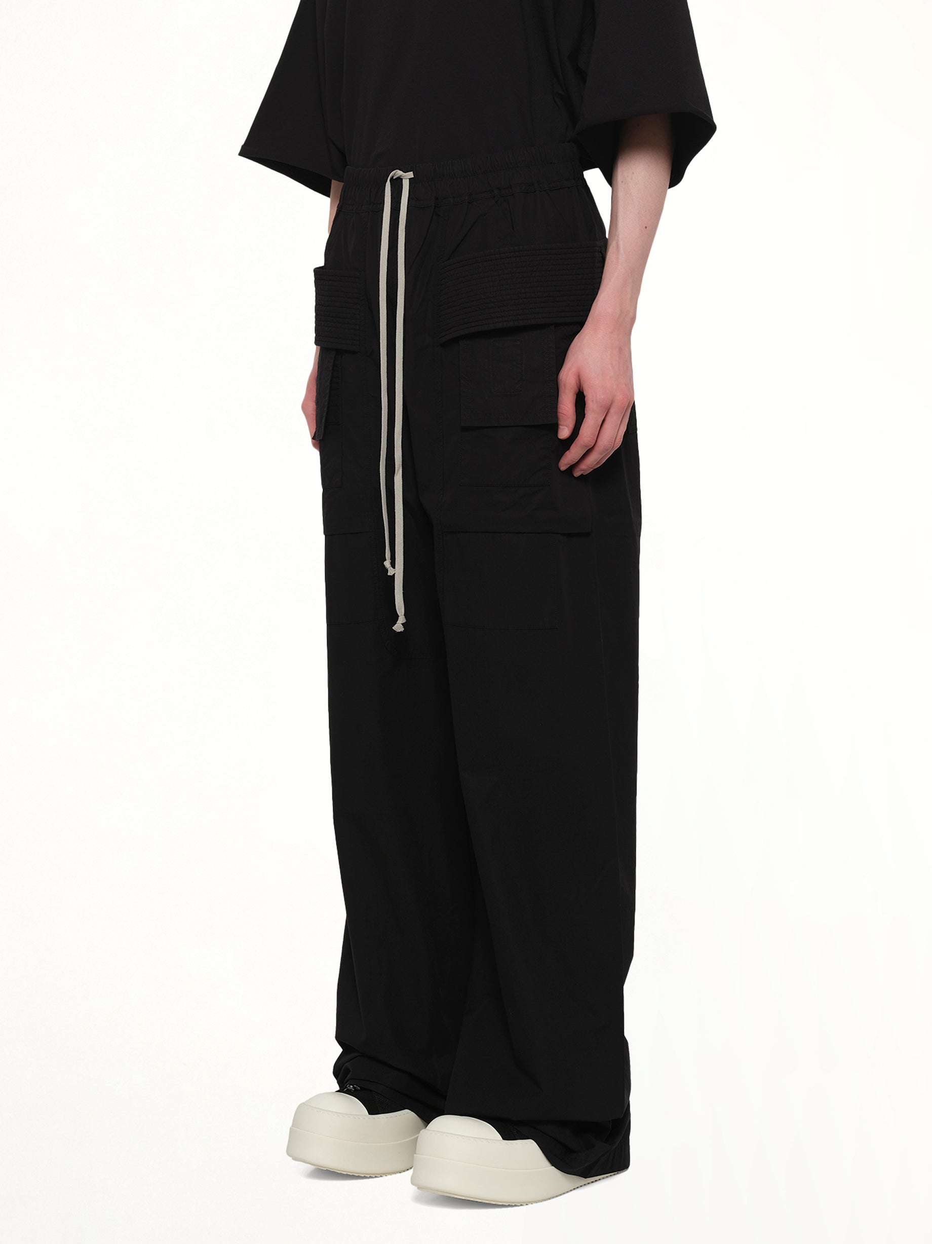RICK OWENS DRKSHDW Creatch Wide Cargo Drawstring in Black Side View from MARAIS