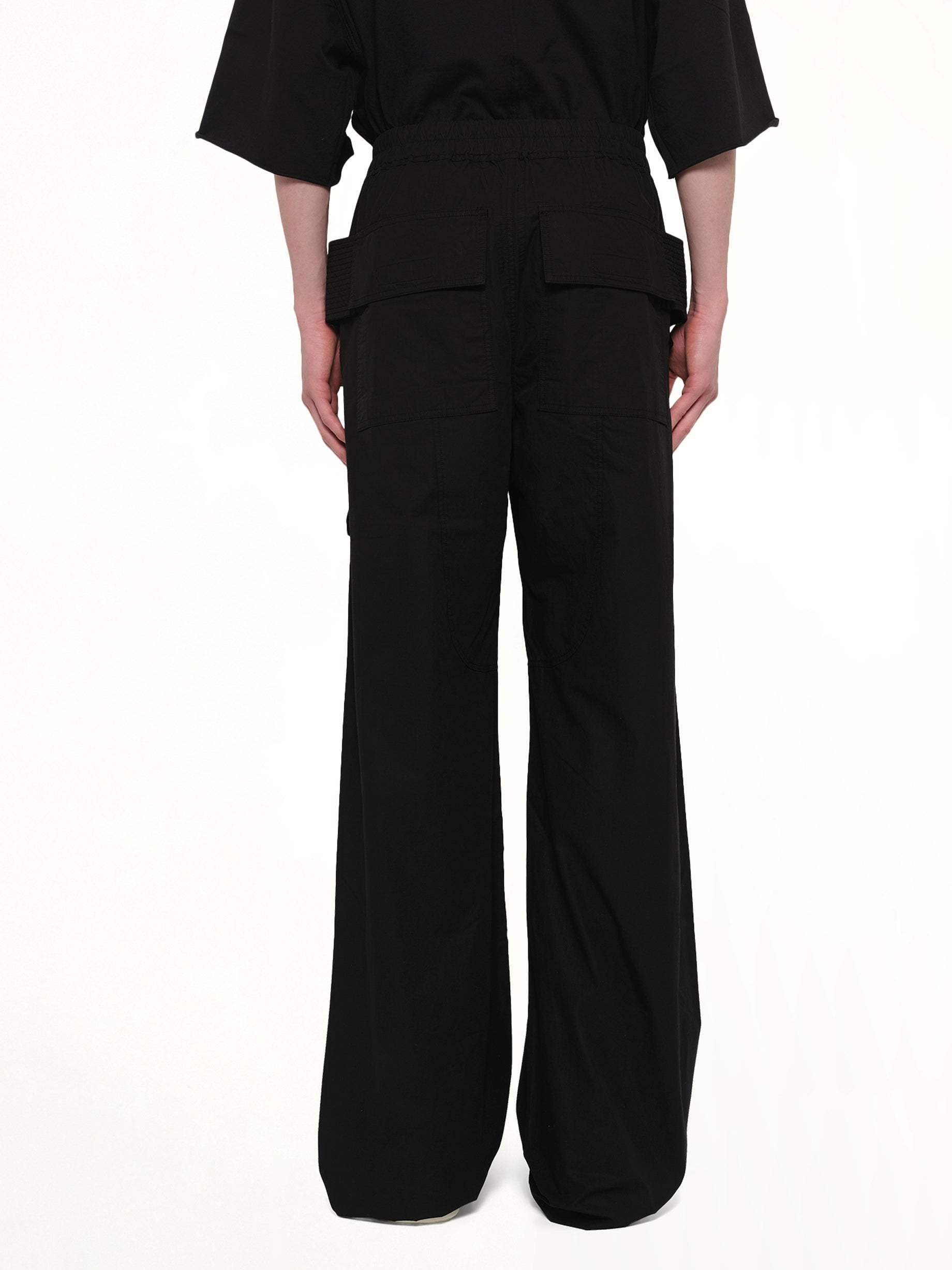 RICK OWENS DRKSHDW Creatch Wide Cargo Drawstring in Black Back View from MARAIS