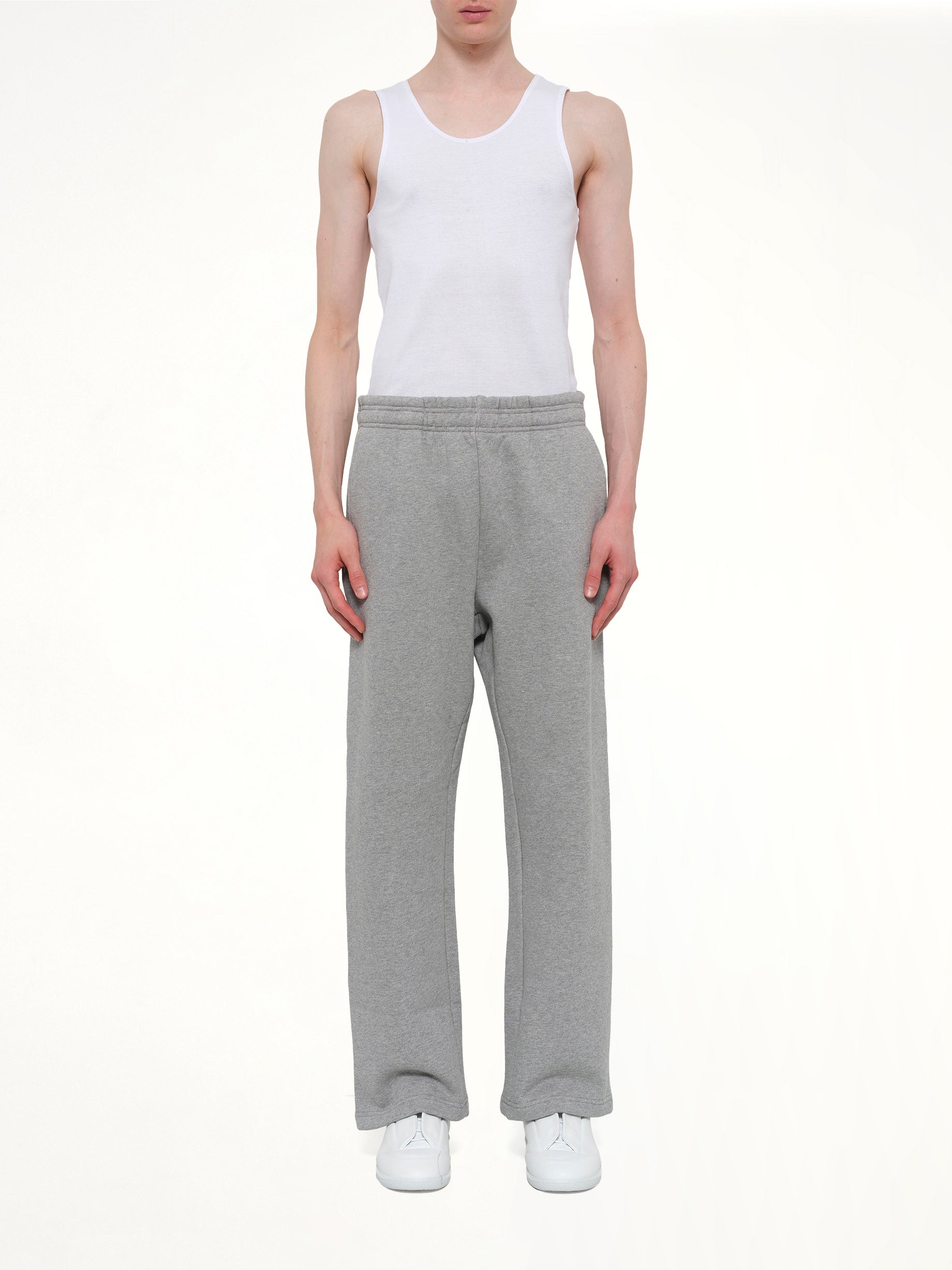 ENTIRE STUDIOS Straight Leg Sweatpant in Grey Marle Model View from MARAIS