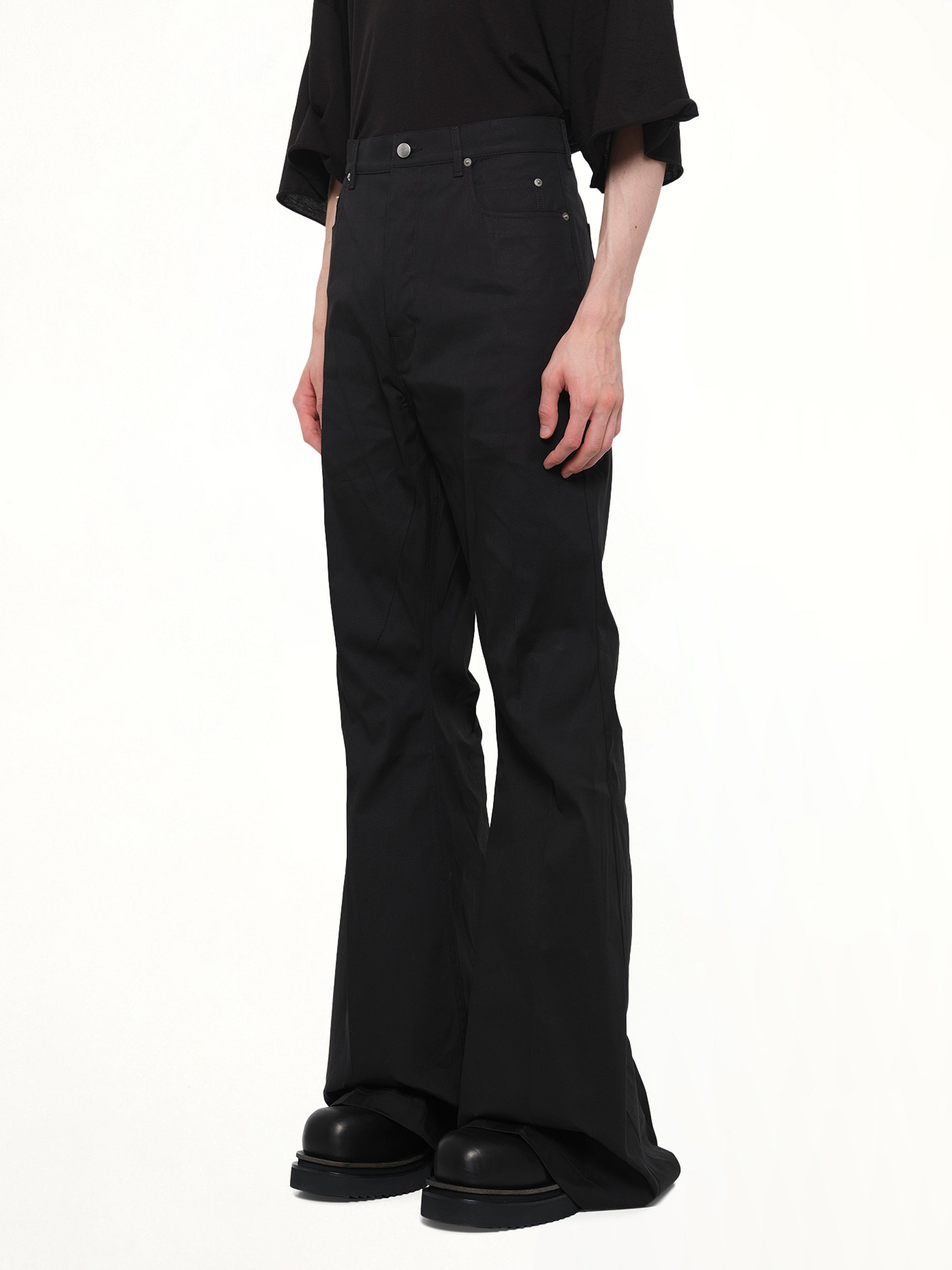 RICK OWENS Cotton Poplin Bolan Bootcut in Black Side View from MARAIS