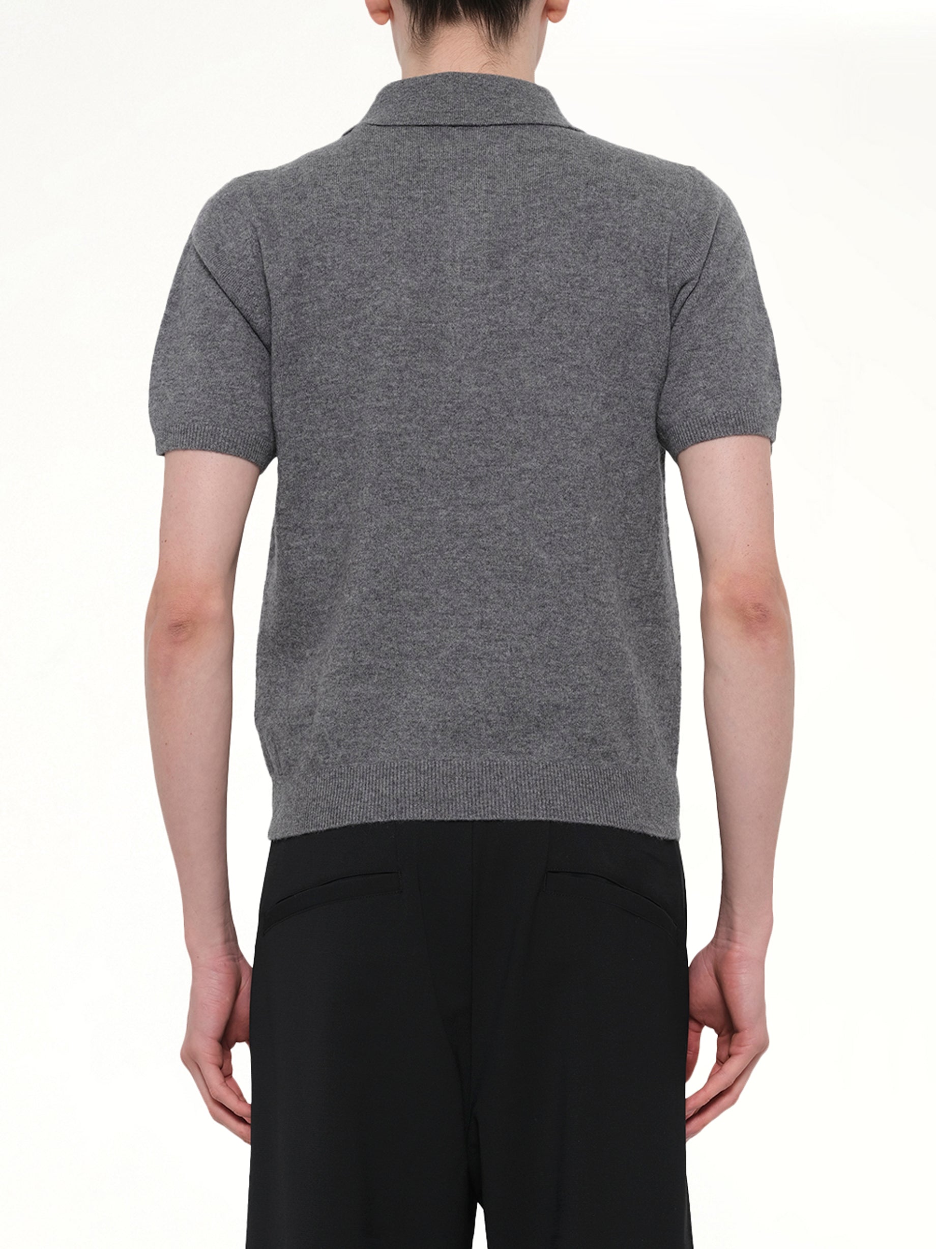 ENTIRE STUDIOS Short Sleeve Knit Polo in Concrete Back View from MARAIS