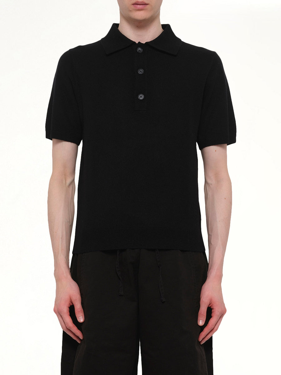 Short Sleeve Knit Polo in Black